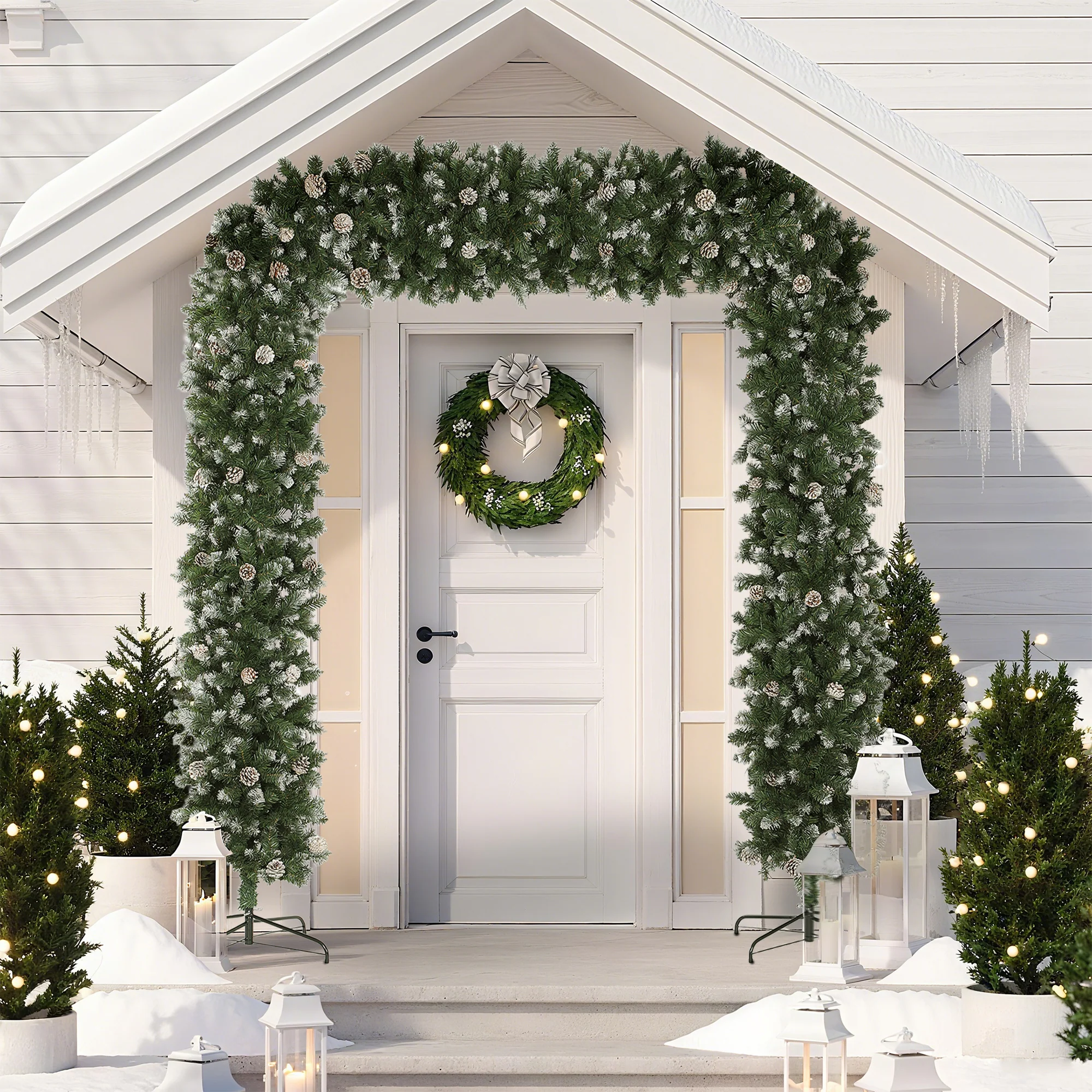 HOMCOM 8.2 ft Snow Frosted Christmas Tree Arch, Doorway Decor - Image 11