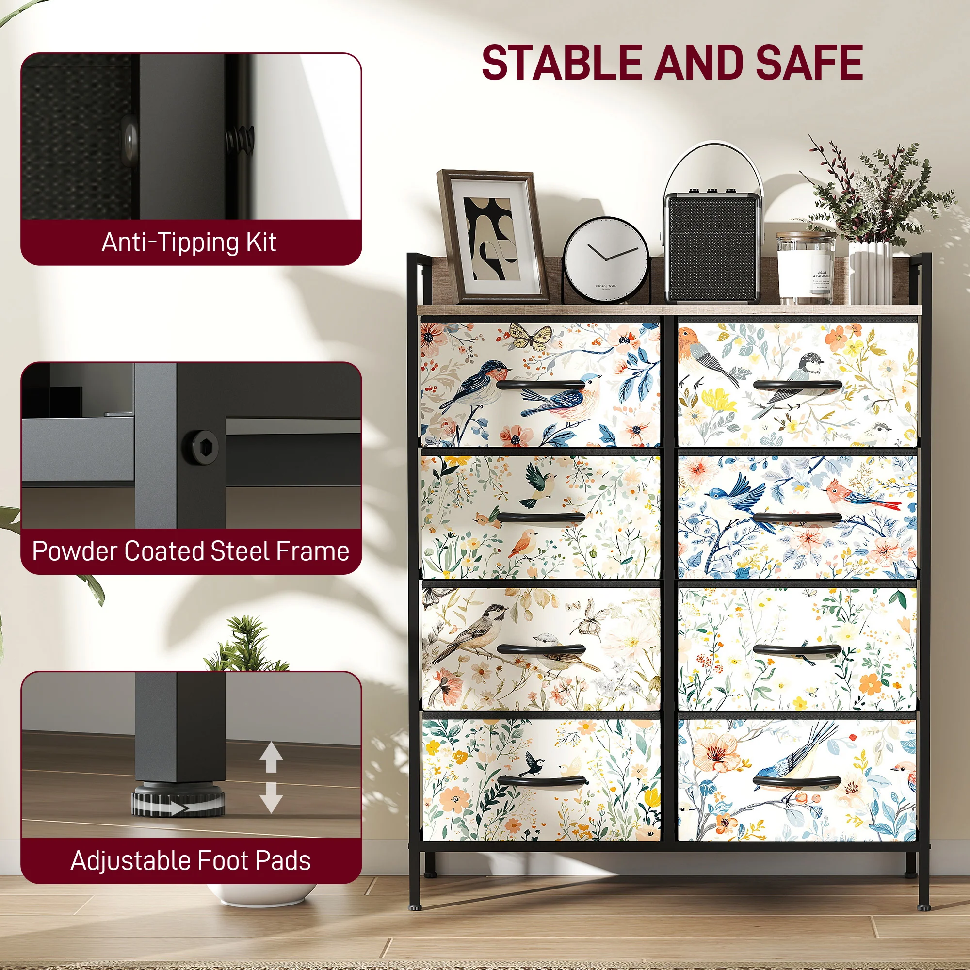 HOMCOM 8-Drawer Chest Of Drawers, Fabric Dresser With Open Shelf - Image 16