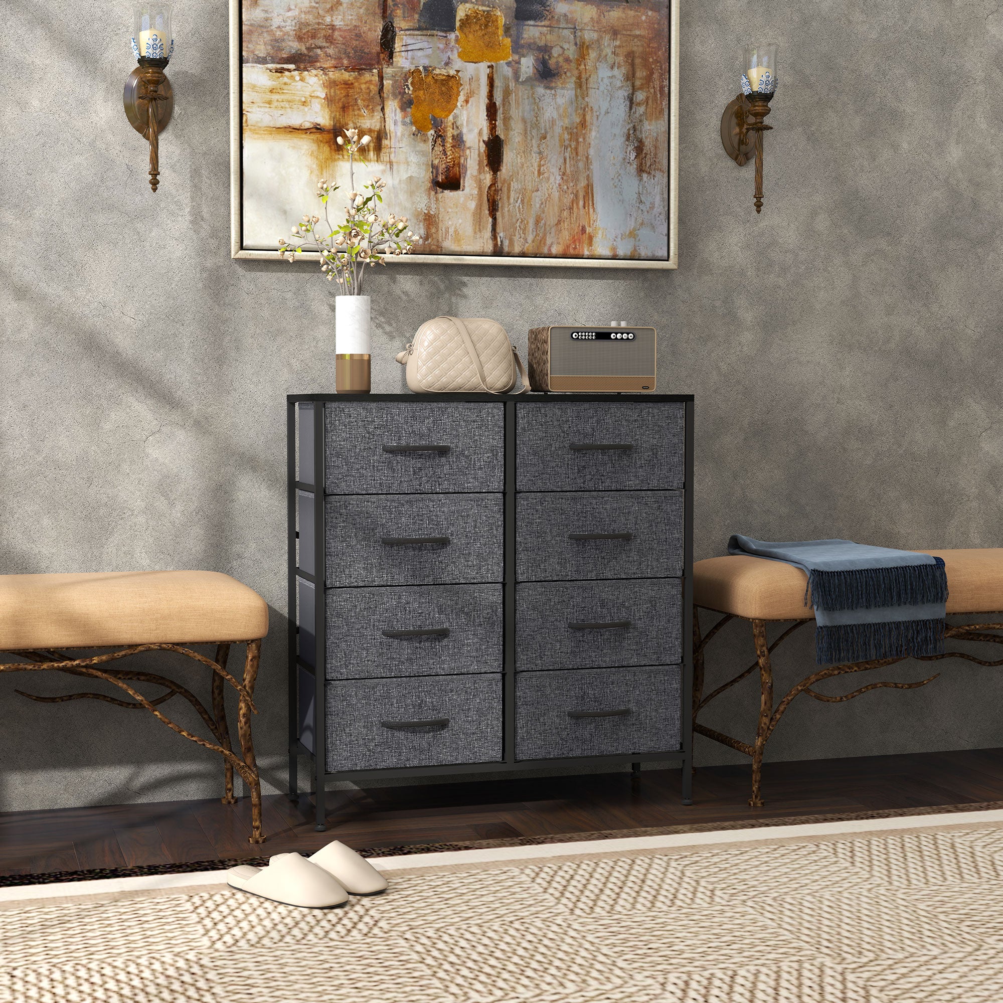 HOMCOM 8 Drawer Fabric Chest of Drawers w/ Wooden Top for Hallway - Image 2