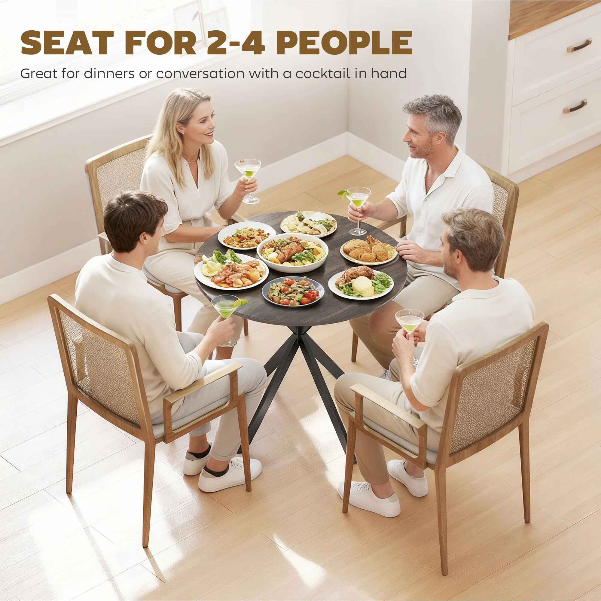 HOMCOM 80cm Round Dining Table, Industrial Kitchen Table With Steel Legs - Image 4