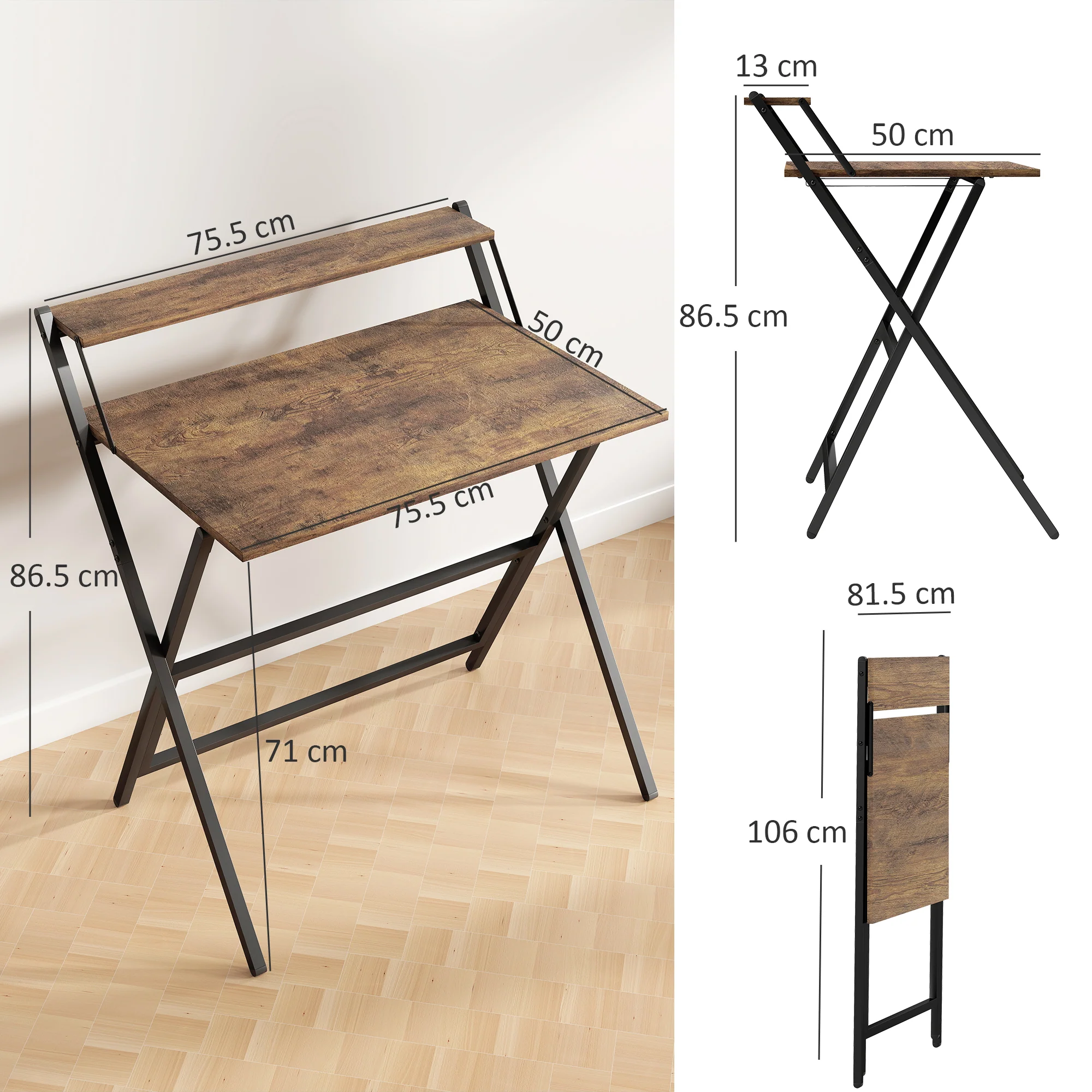 HOMCOM 81.5 Cm Folding Computer Desk For Small Spaces Bedroom - Image 14