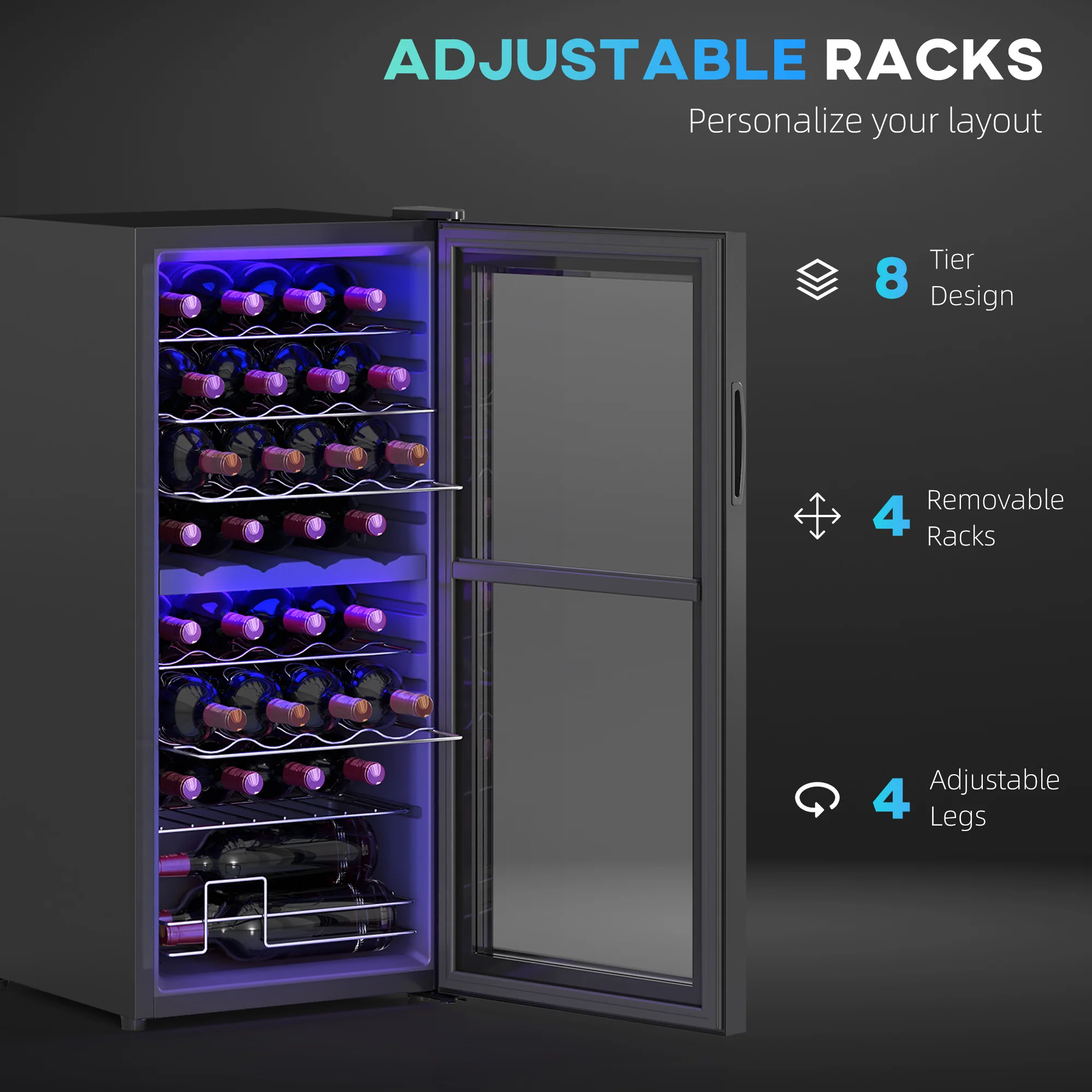 HOMCOM 86L Dual Zone Wine Cooler With Adjustable Temperature Control, Black - Image 6
