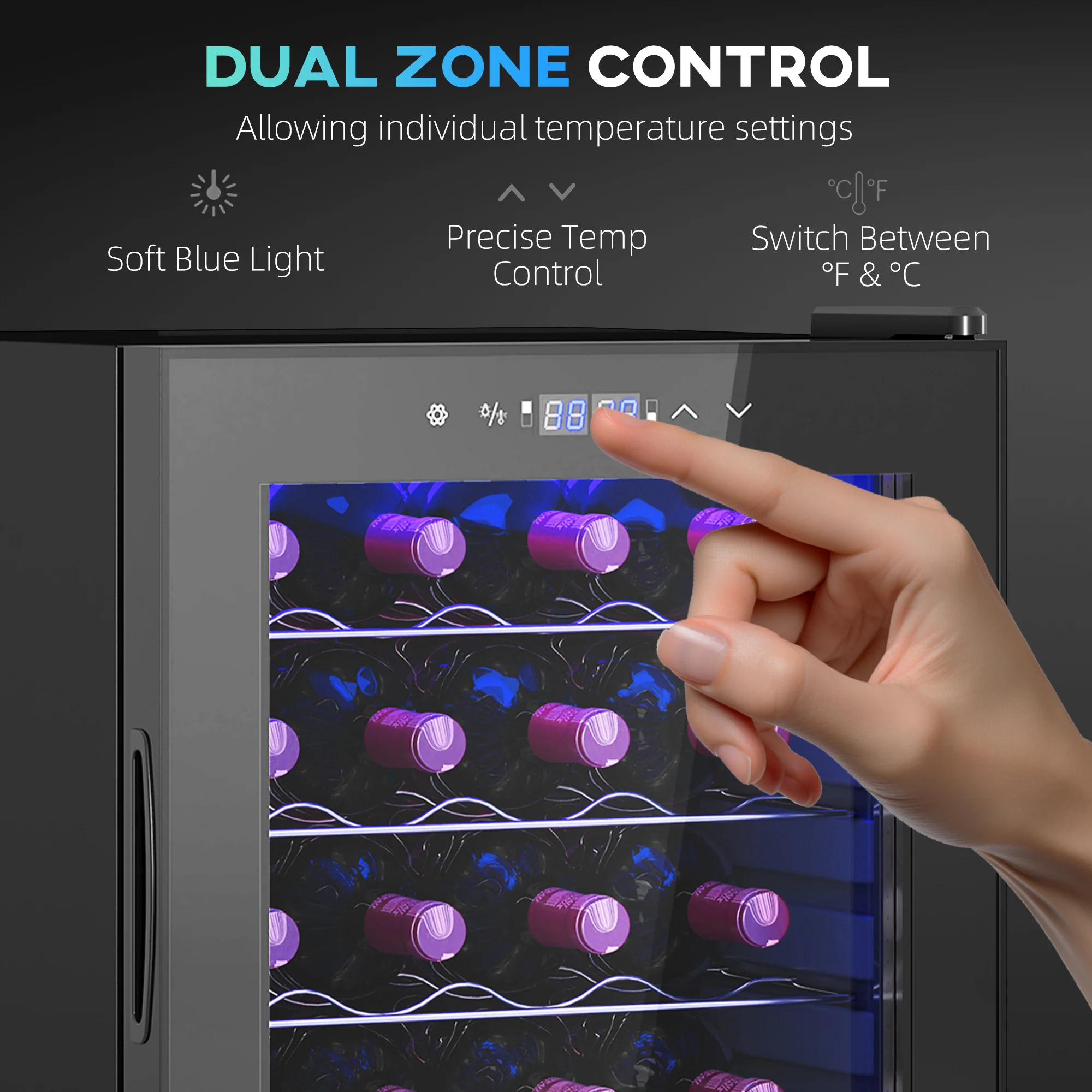 HOMCOM 86L Dual Zone Wine Cooler With Adjustable Temperature Control, Black - Image 7