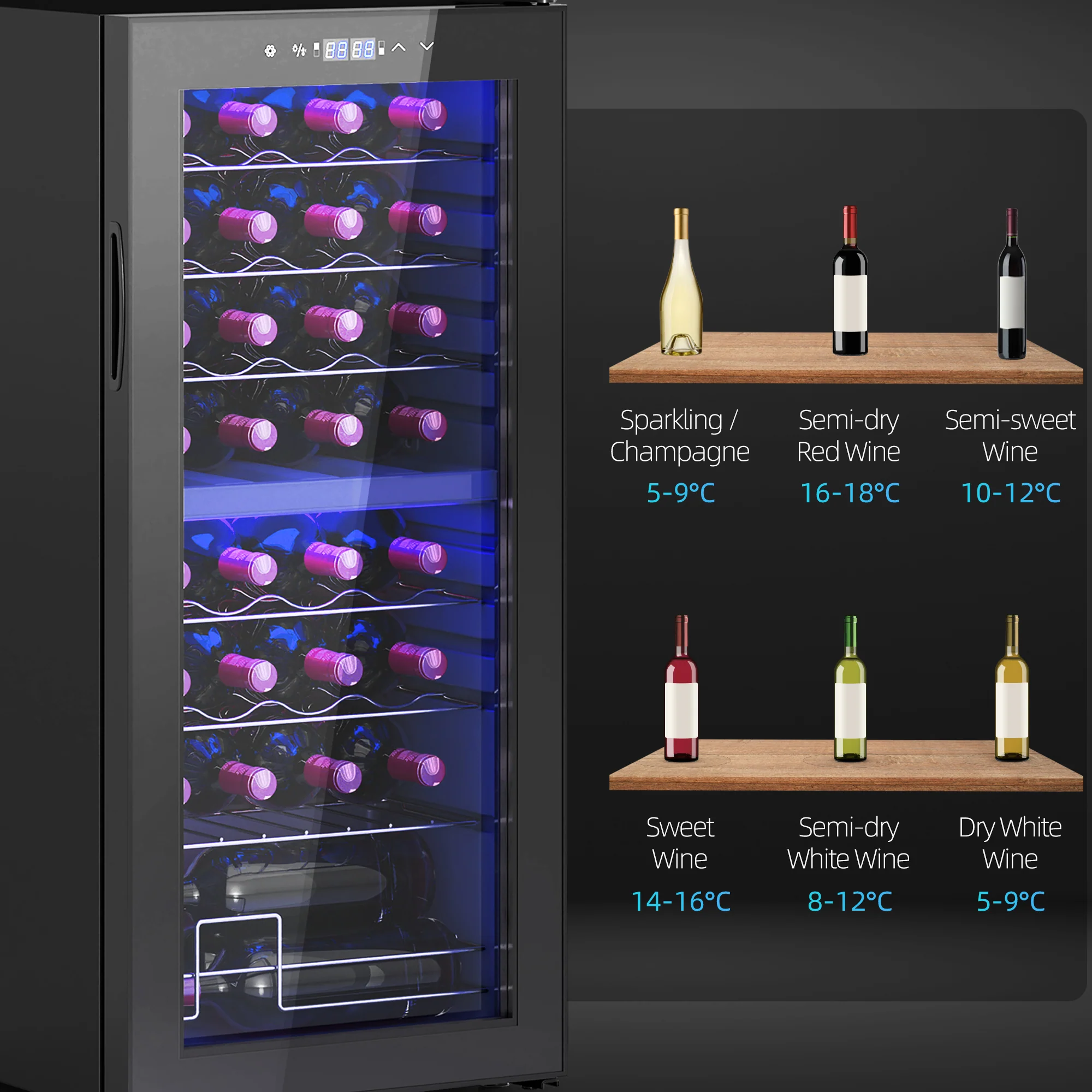 HOMCOM 86L Dual Zone Wine Cooler With Adjustable Temperature Control, Black - Image 9