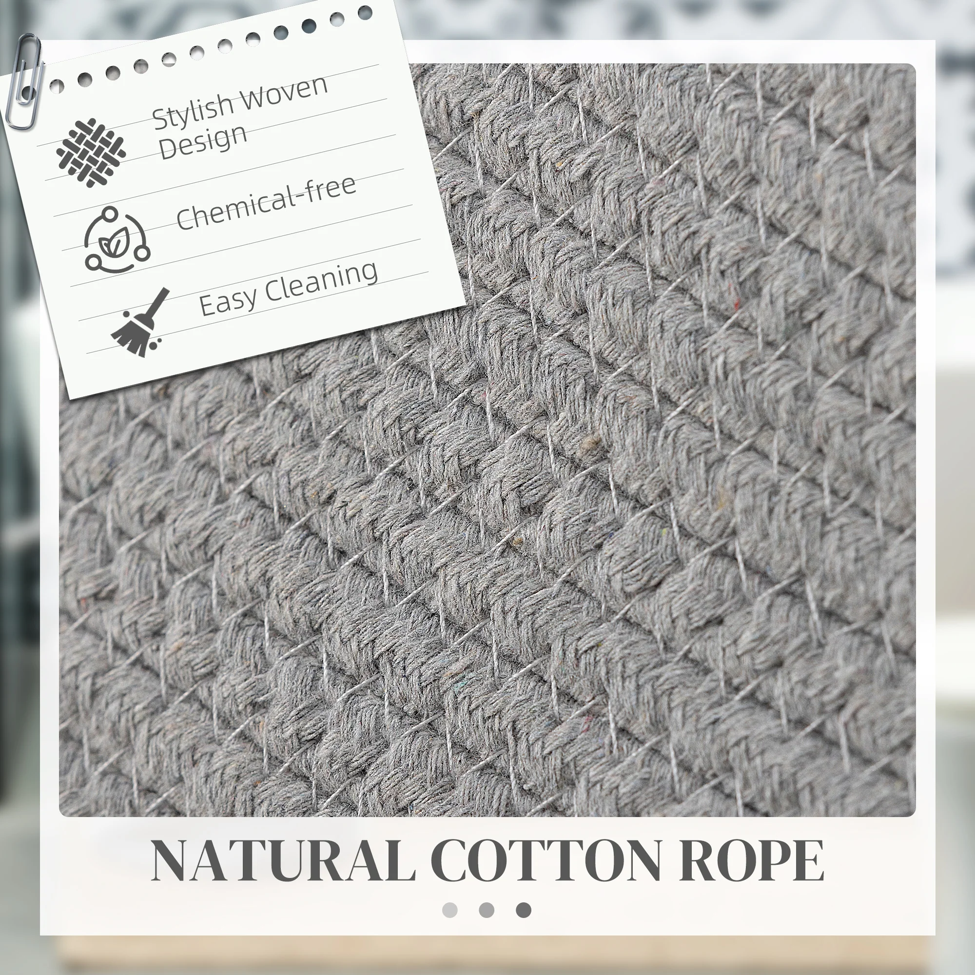 HOMCOM 88L Cotton Rope Laundry Basket With Handles For Pillows Clothes - Grey/Cream - Image 3