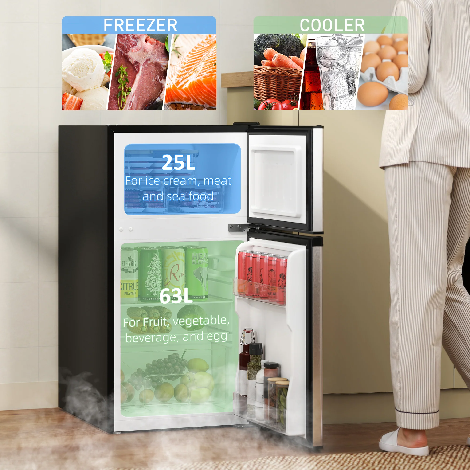 HOMCOM 88L Small Fridge Freezer With 5-Setting Thermostat, Inner Light - Image 21