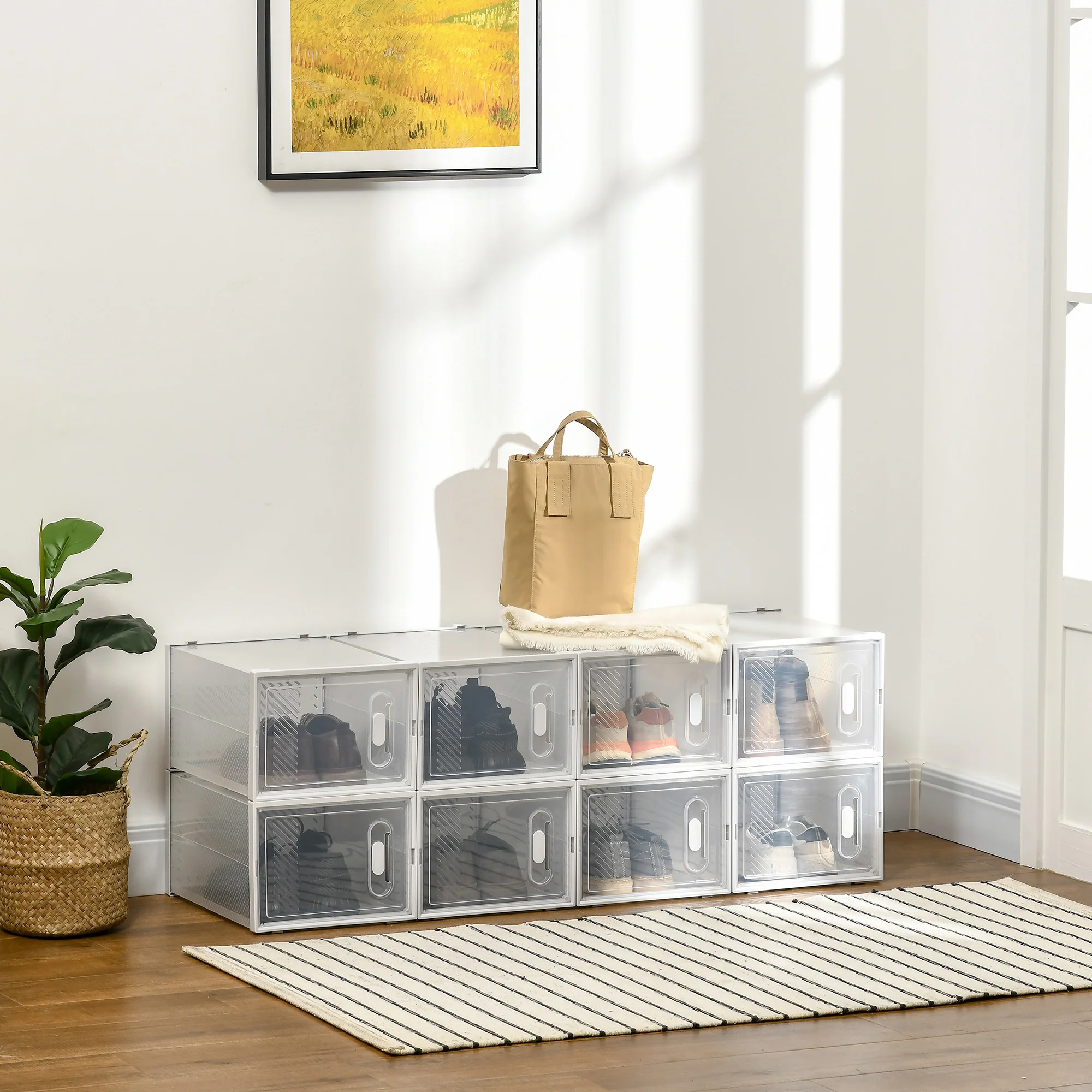 HOMCOM 8PCS Stackable Plastic Shoe Storage Box for UK/EU - Image 11