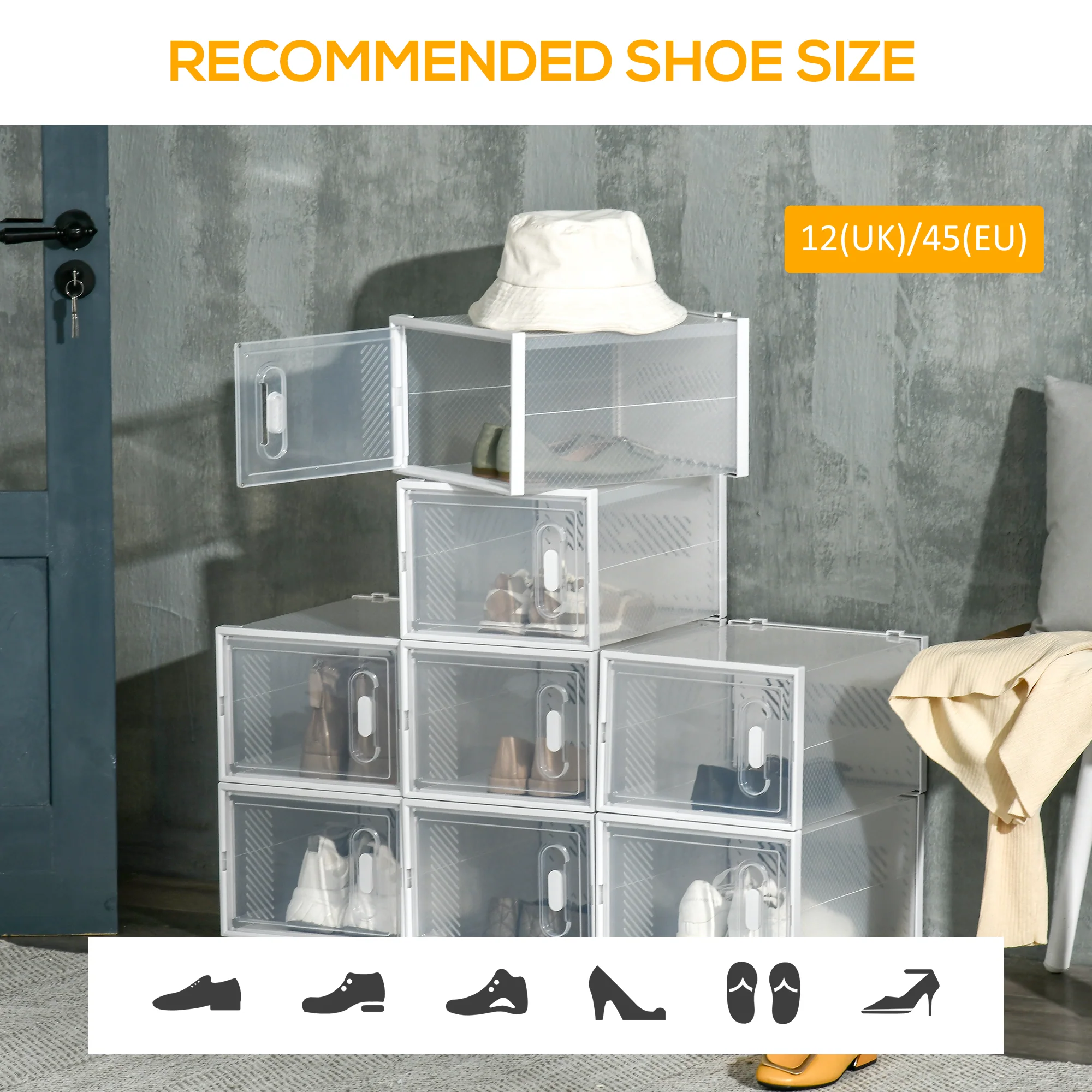 HOMCOM 8PCS Stackable Plastic Shoe Storage Box for UK/EU - Image 16