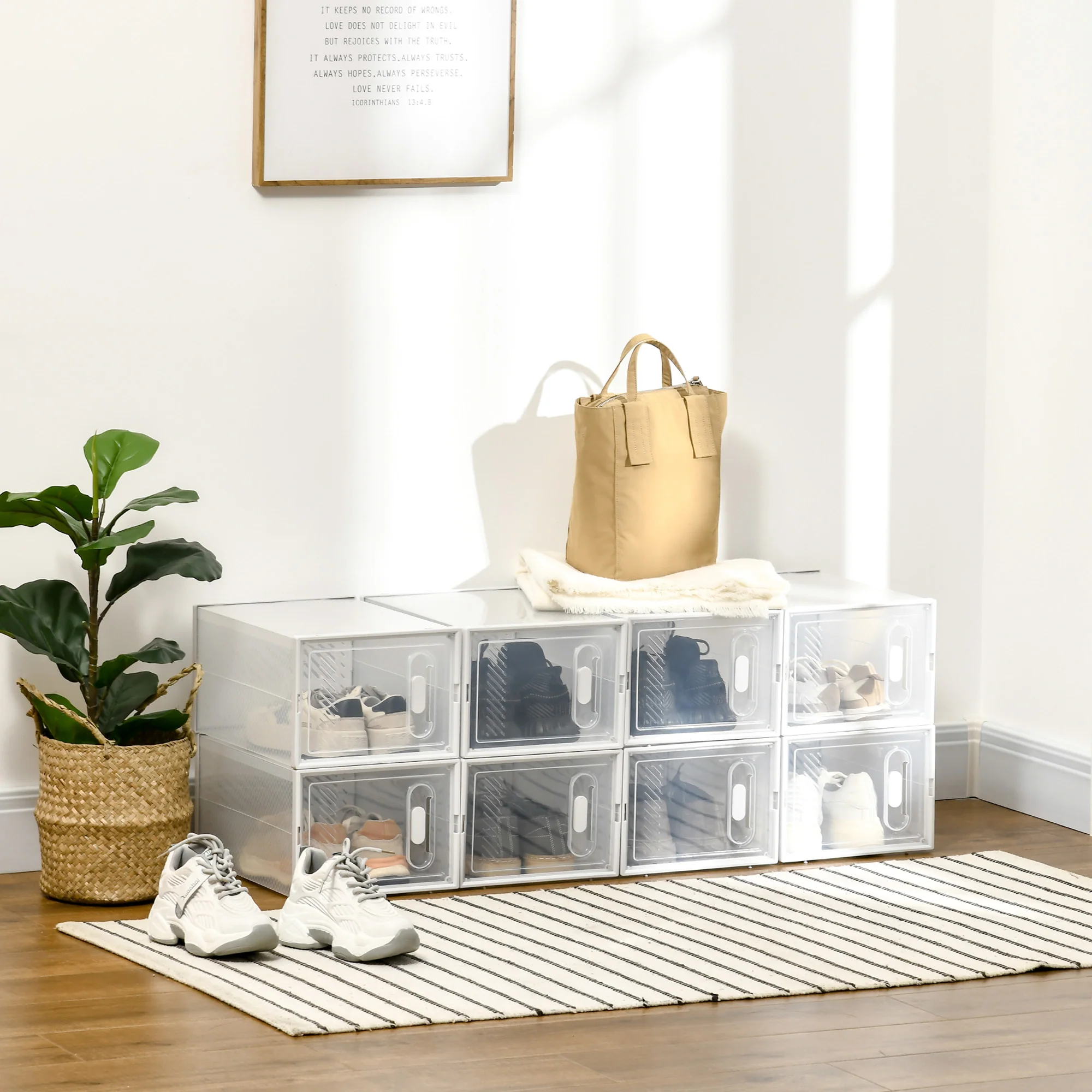 HOMCOM 8PCS Stackable Plastic Shoe Storage Box for UK/EU - Image 2