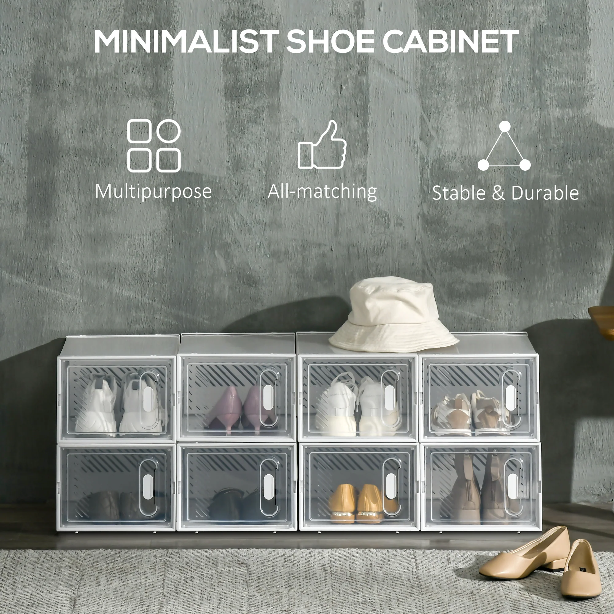 HOMCOM 8PCS Stackable Plastic Shoe Storage Box for UK/EU - Image 3