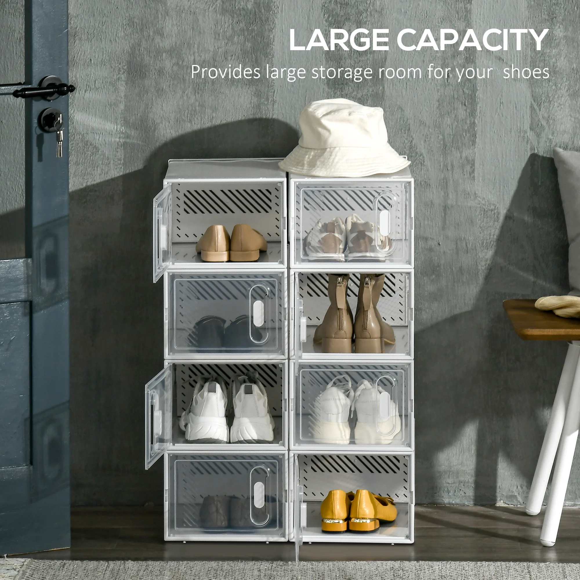 HOMCOM 8PCS Stackable Plastic Shoe Storage Box for UK/EU - Image 4