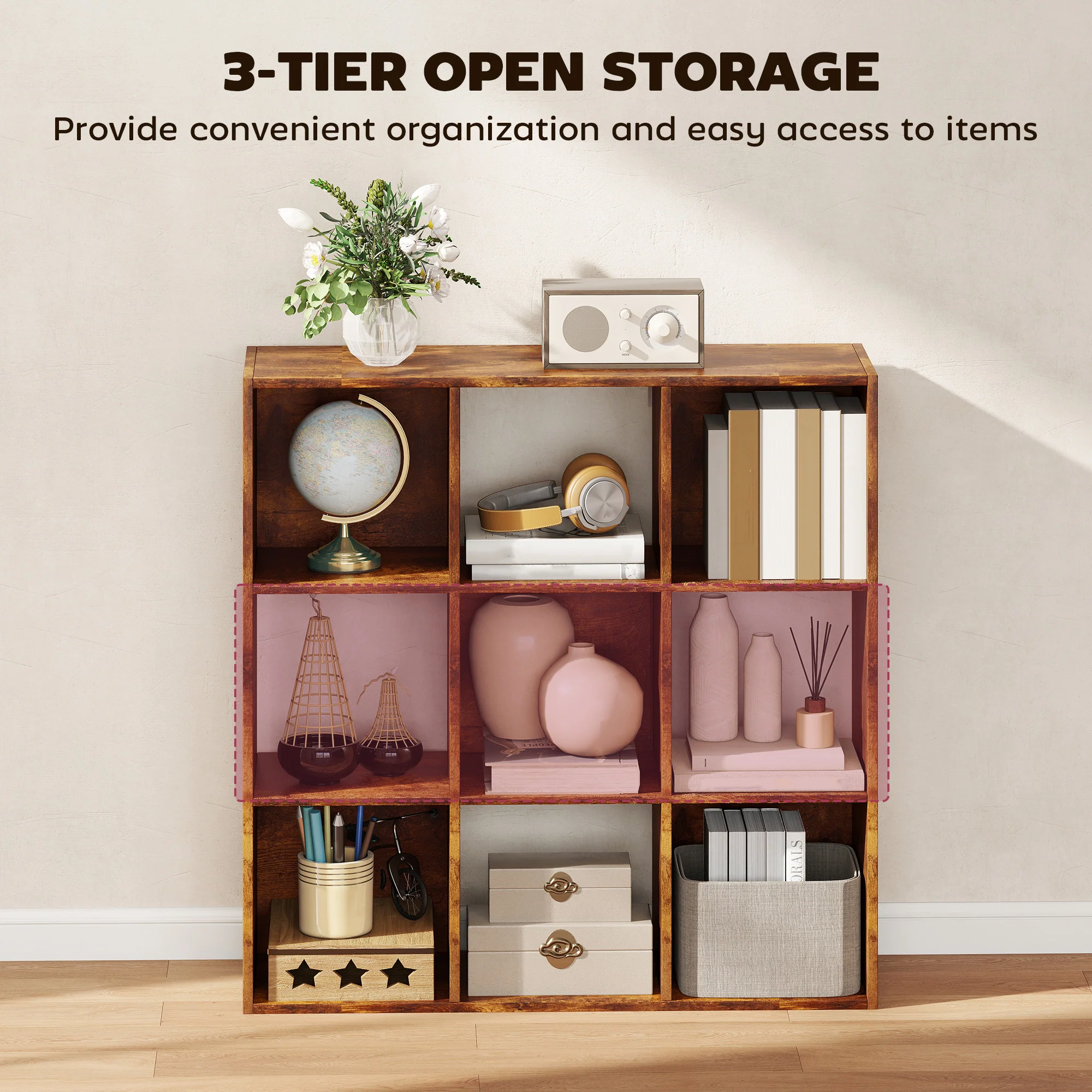 HOMCOM 9 Cube Storage Cupboard Bookcase Bookshelf Home Office, - Image 4