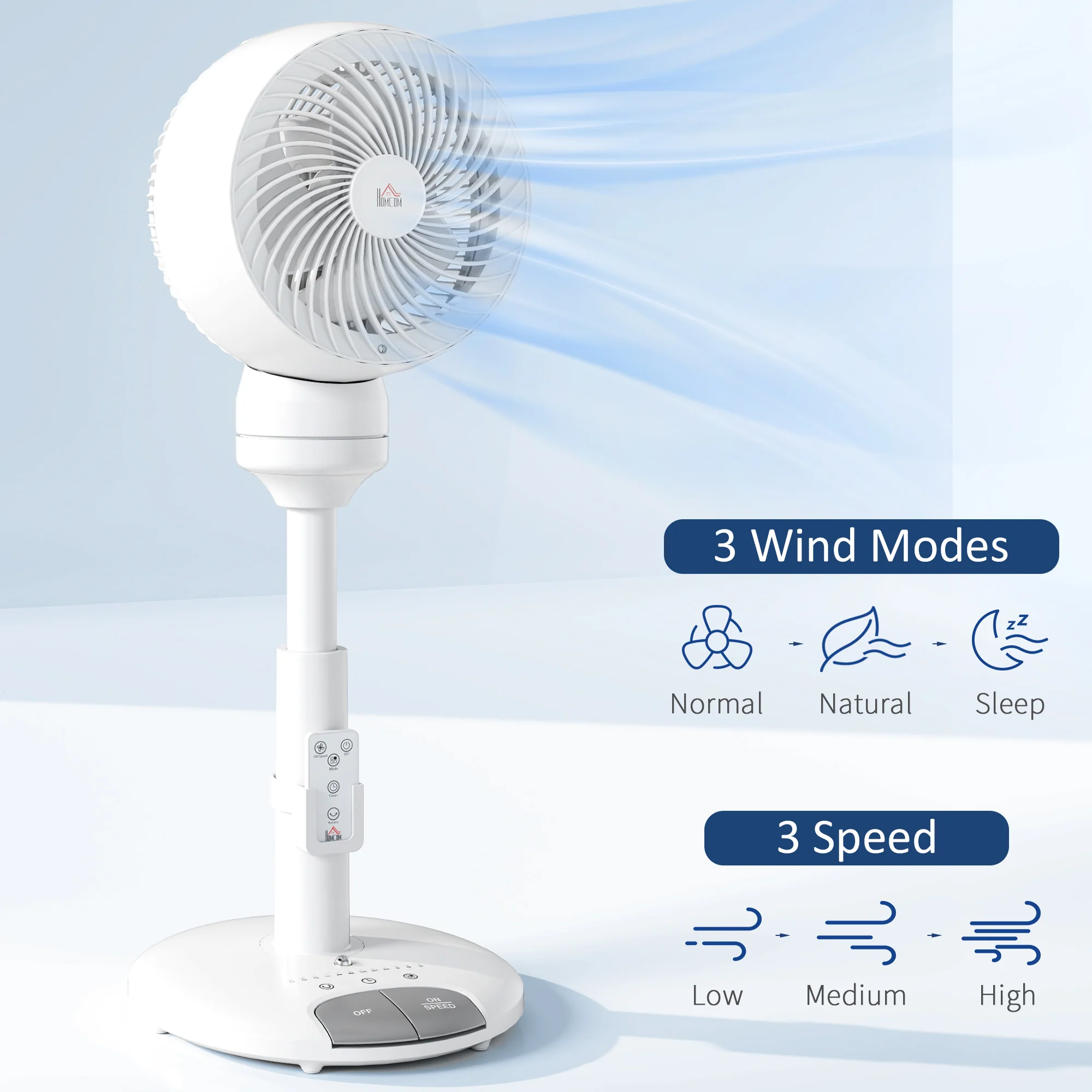 HOMCOM 9 Inch Height Adjustable Air Circulator Fan 70° Oscillating 9 Setting - Image 4