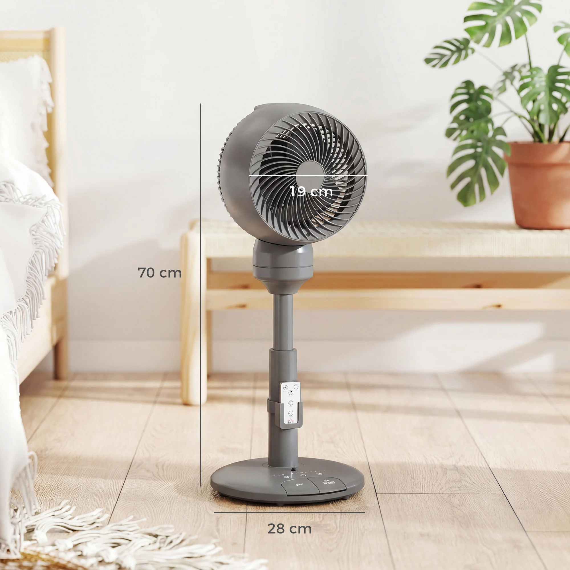 HOMCOM 9" Pedestal Cooling Fan With Adjustable Speed And Mode, Grey - Image 3