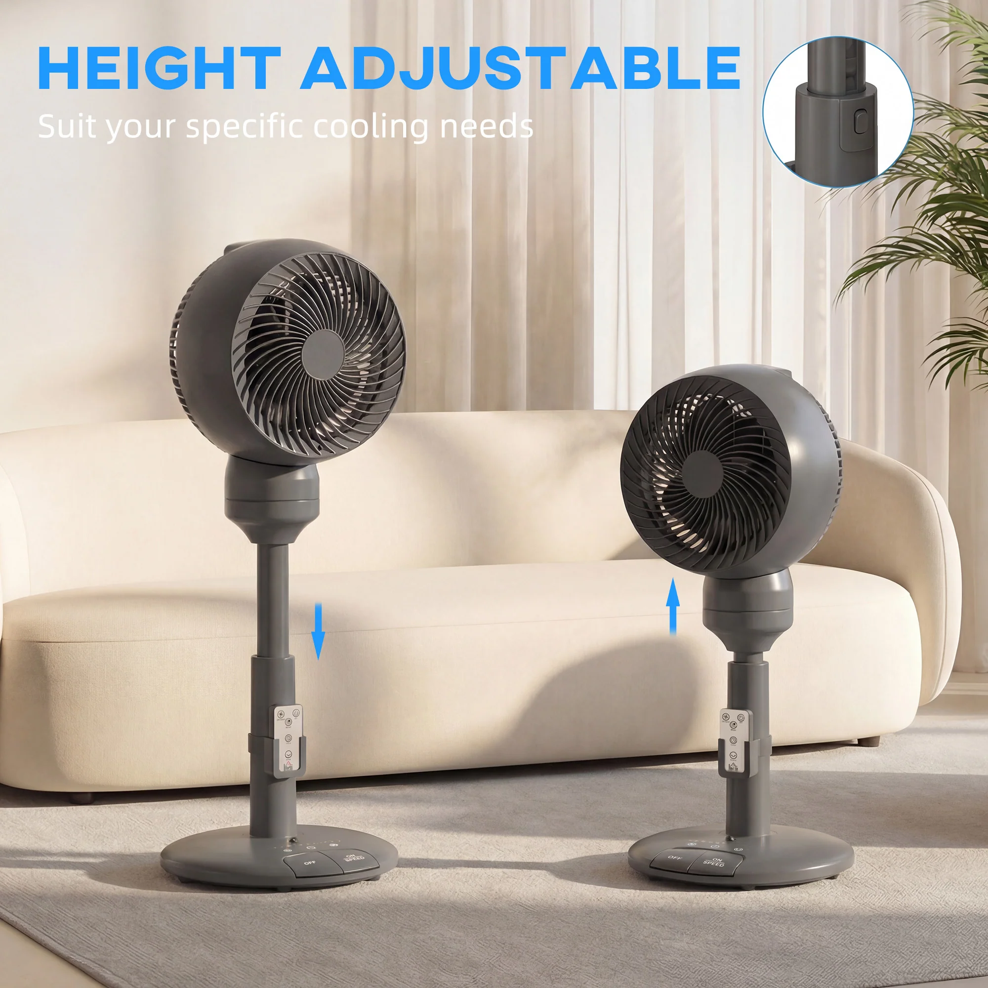 HOMCOM 9" Pedestal Cooling Fan With Adjustable Speed And Mode, Grey - Image 8