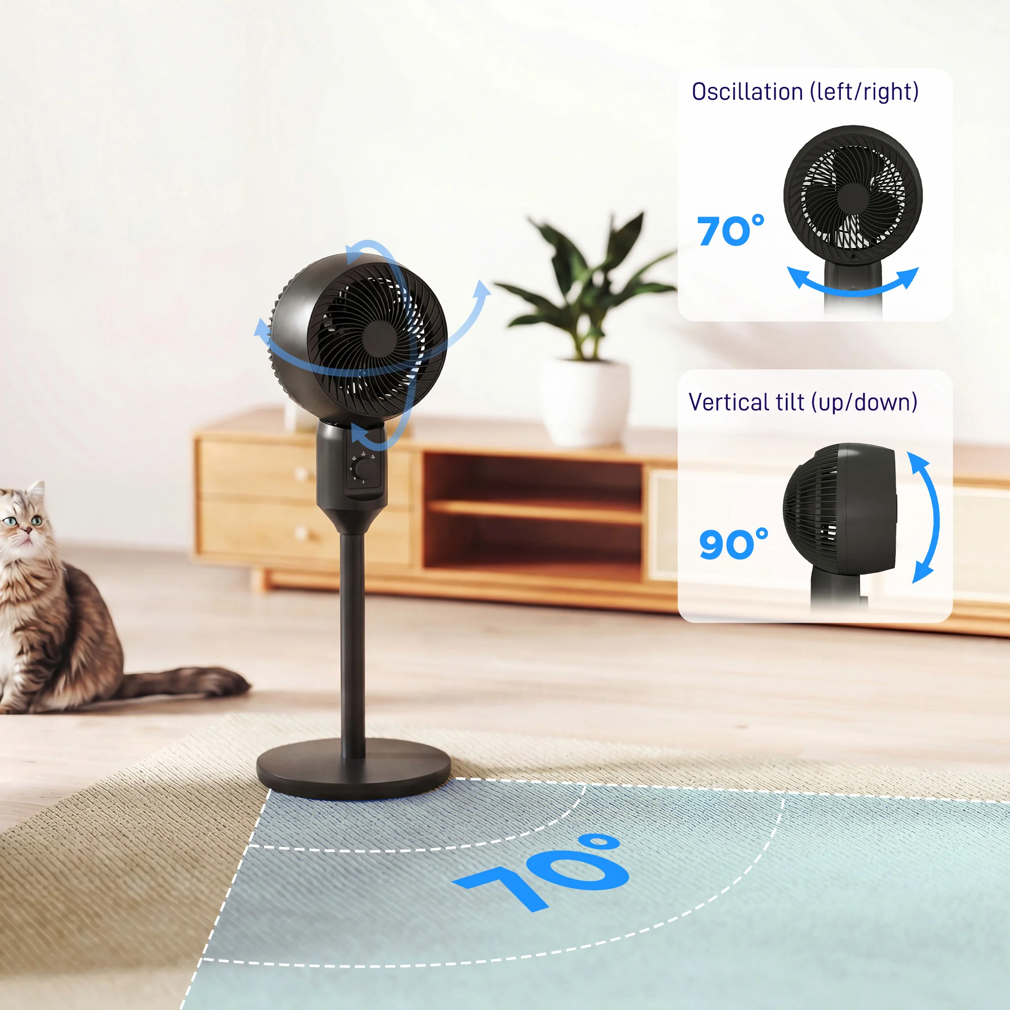 HOMCOM 9" Pedestal Cooling Fan With Adjustable Speed, Black - Image 5