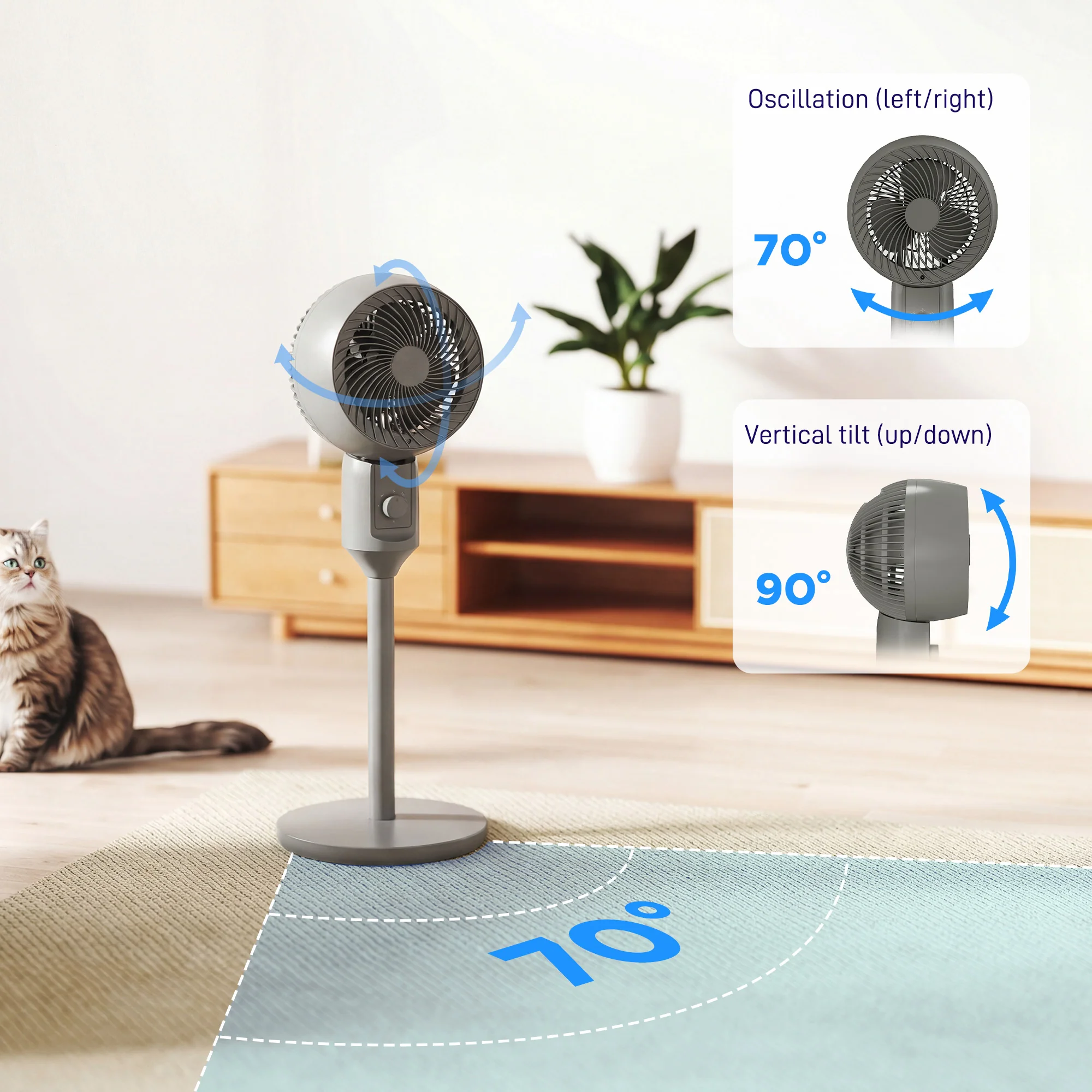 HOMCOM 9" Pedestal Cooling Fan With Adjustable Speed, Grey - Image 5