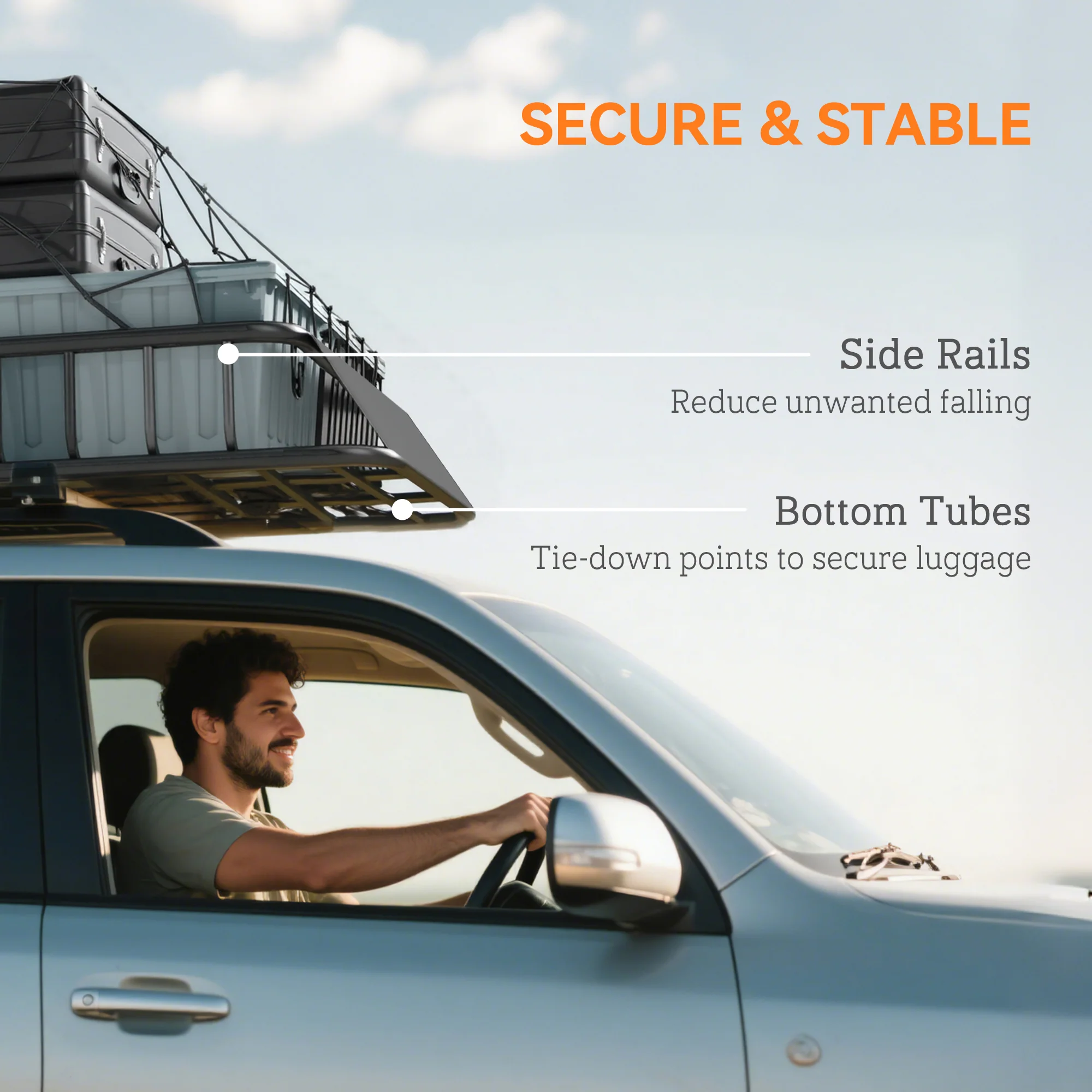 HOMCOM 90.7 kg Universal Roof Rack Basket, Steel Car Rooftop Luggage Holder - Image 7