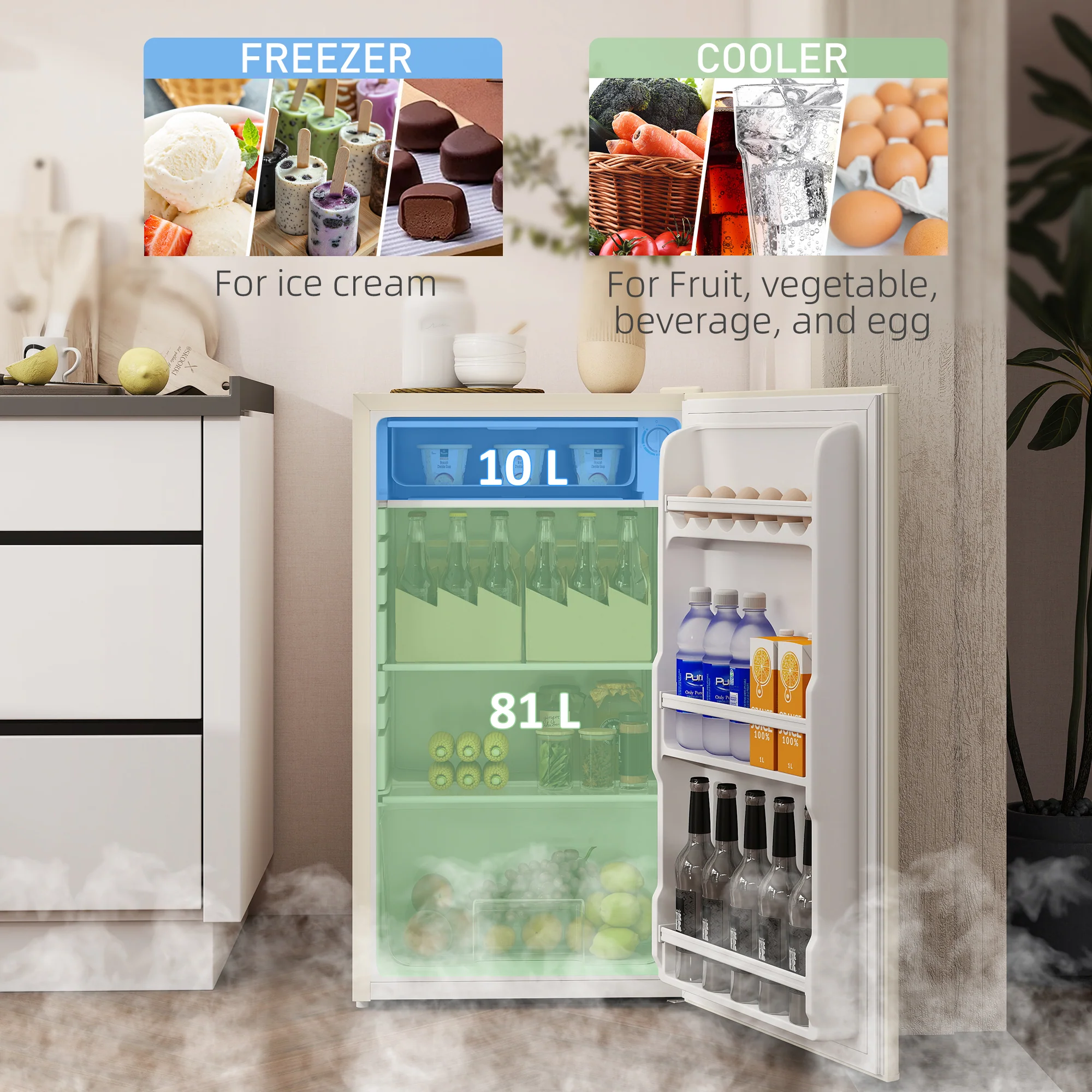 HOMCOM 91L Freestanding Under Counter Fridge - Image 3