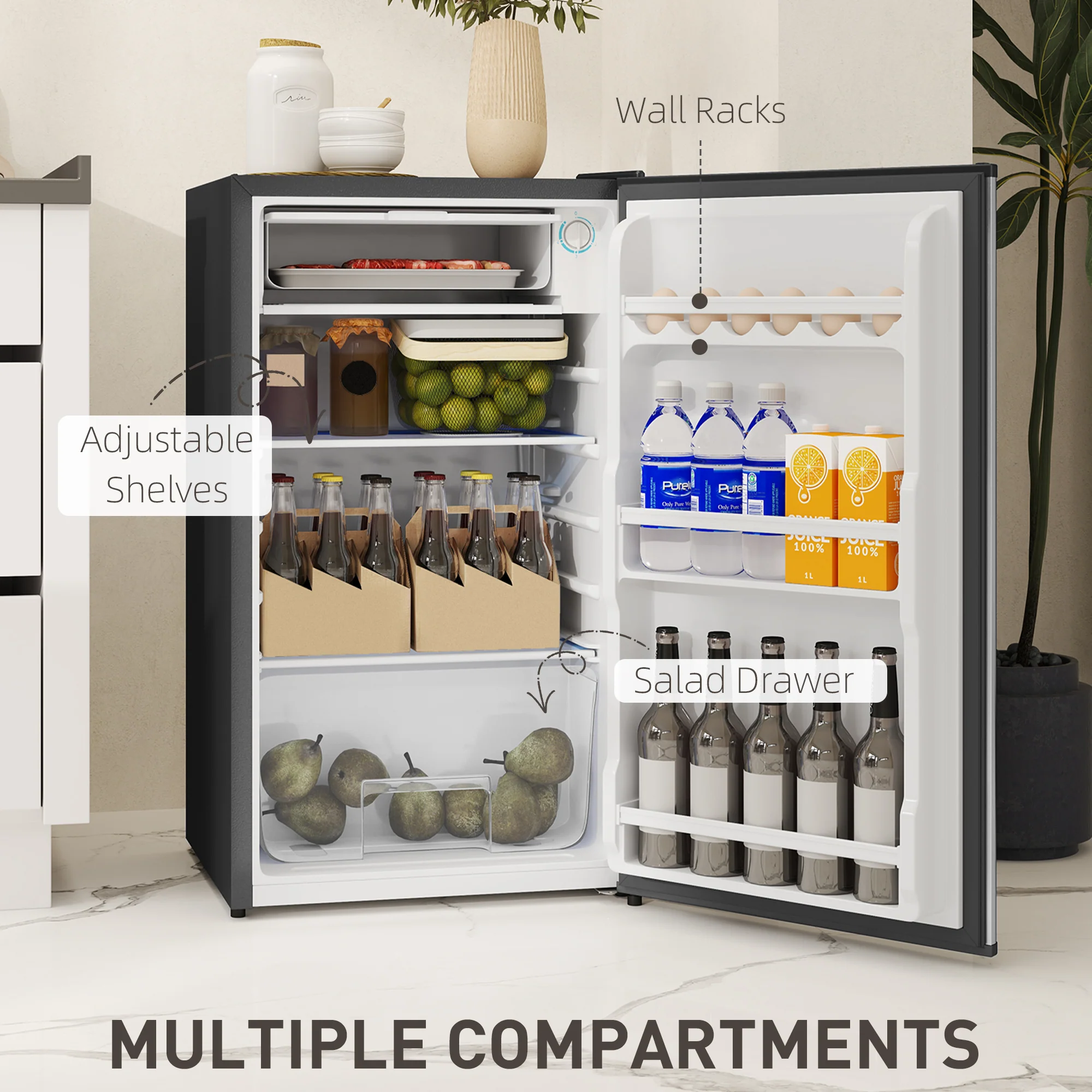 HOMCOM 91L Freestanding Under Counter Fridge Silver - Image 6