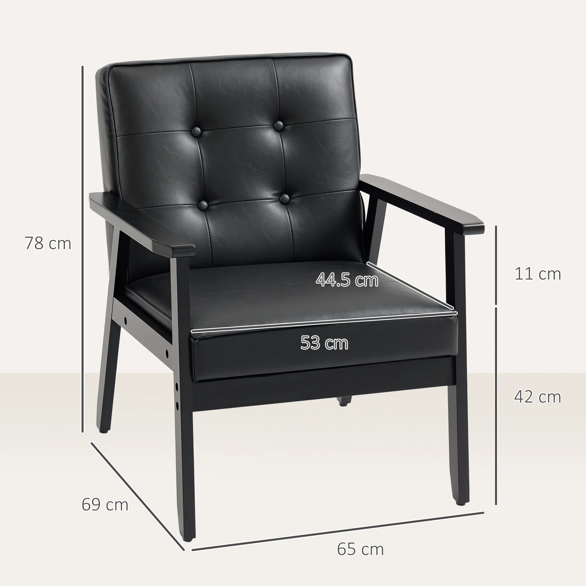 HOMCOM Accent Chair PU Leather Armchair with Armrests for Living Room Black - Image 5