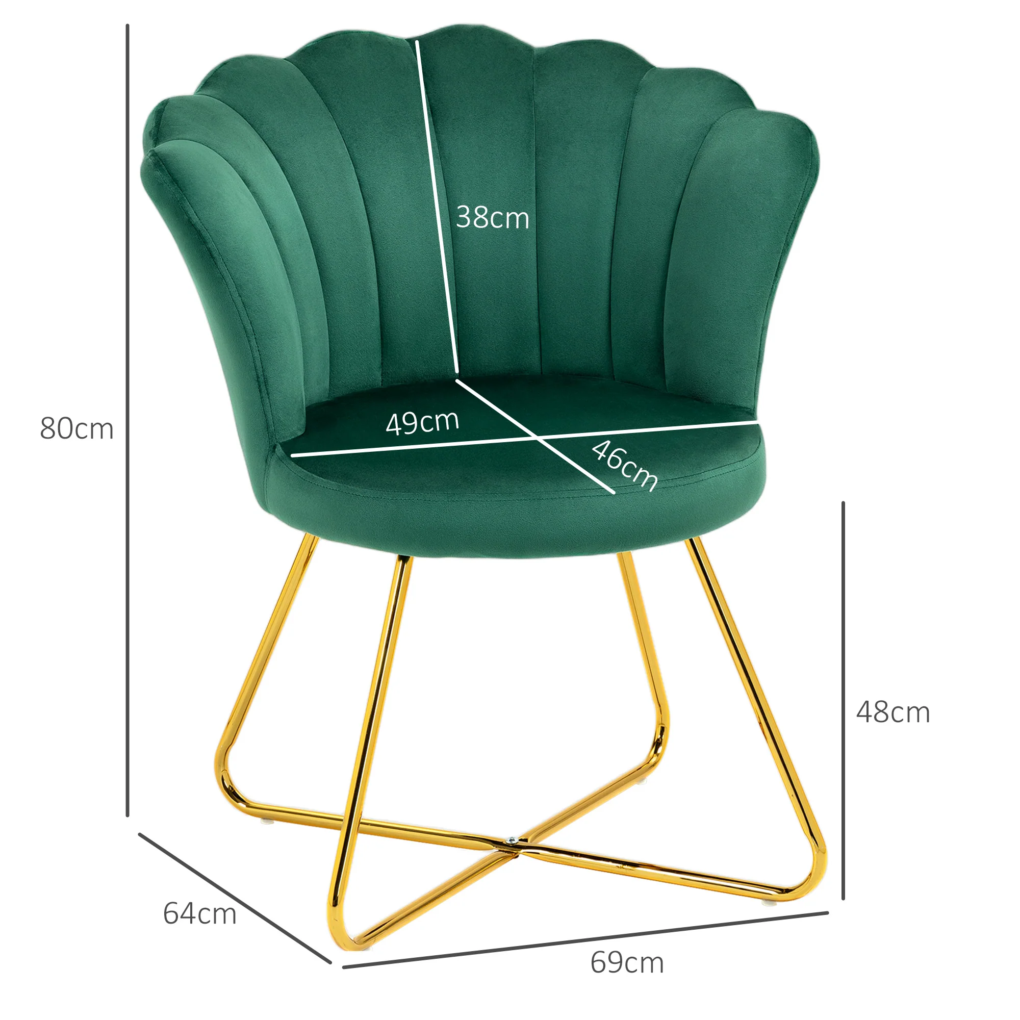 HOMCOM Accent Chair, Velvet Armchair with Lotus Backrest, Steel Legs, Green - Image 5