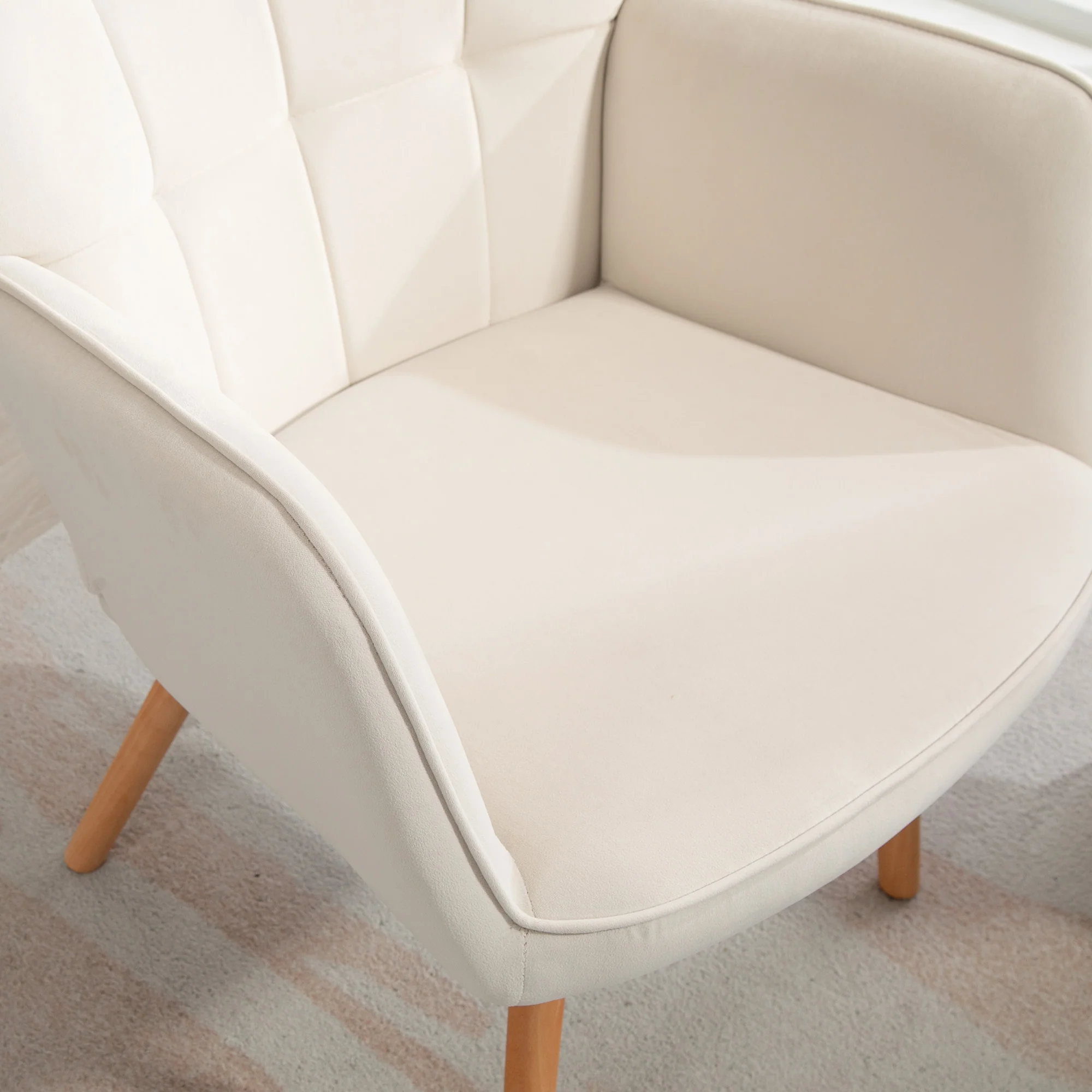 HOMCOM Accent Chair Velvet-Touch Tufted Wingback Armchair, Cream White - Image 7