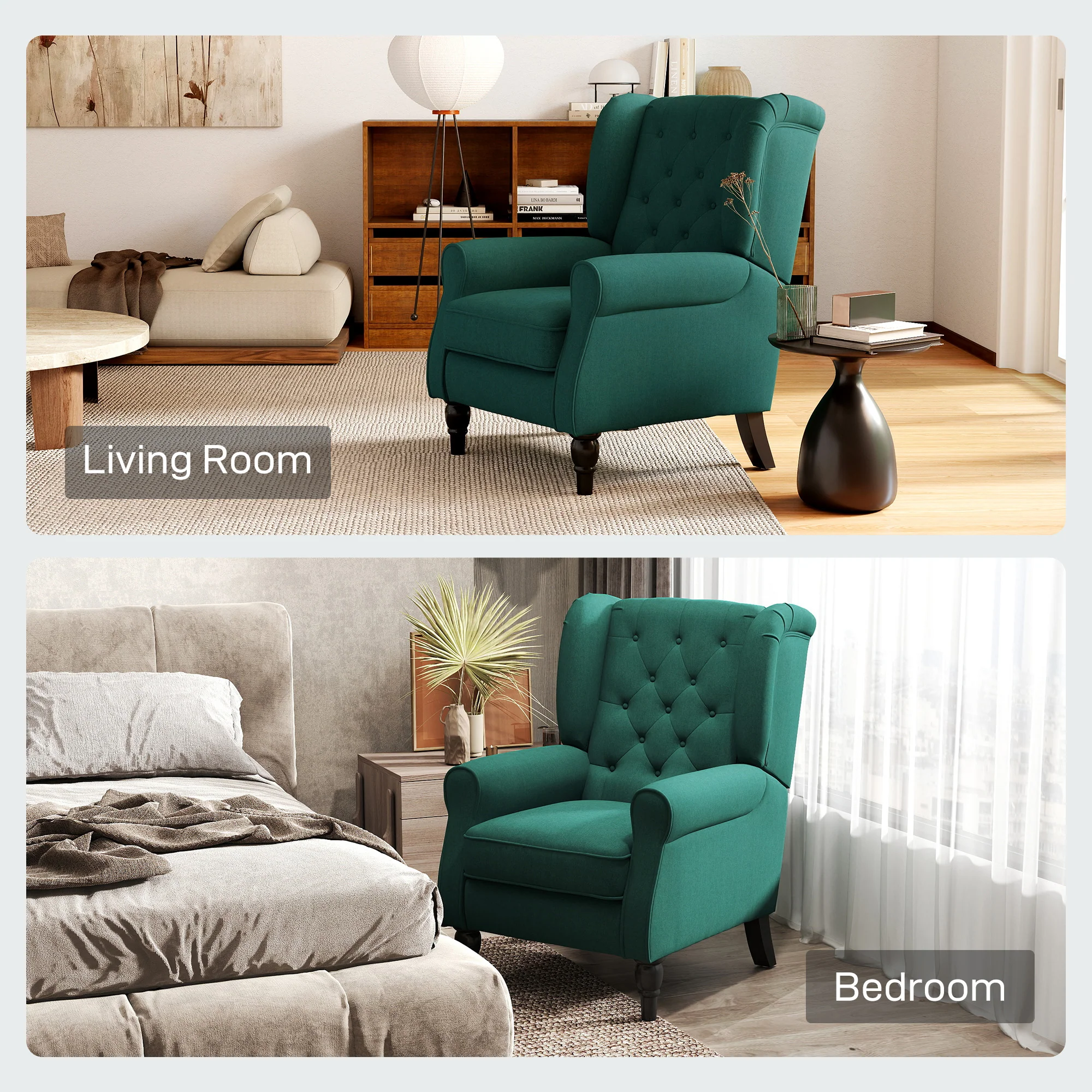HOMCOM Accent Chair Wingback Armchair Retro Tufted Club Wood Fabric - Image 17