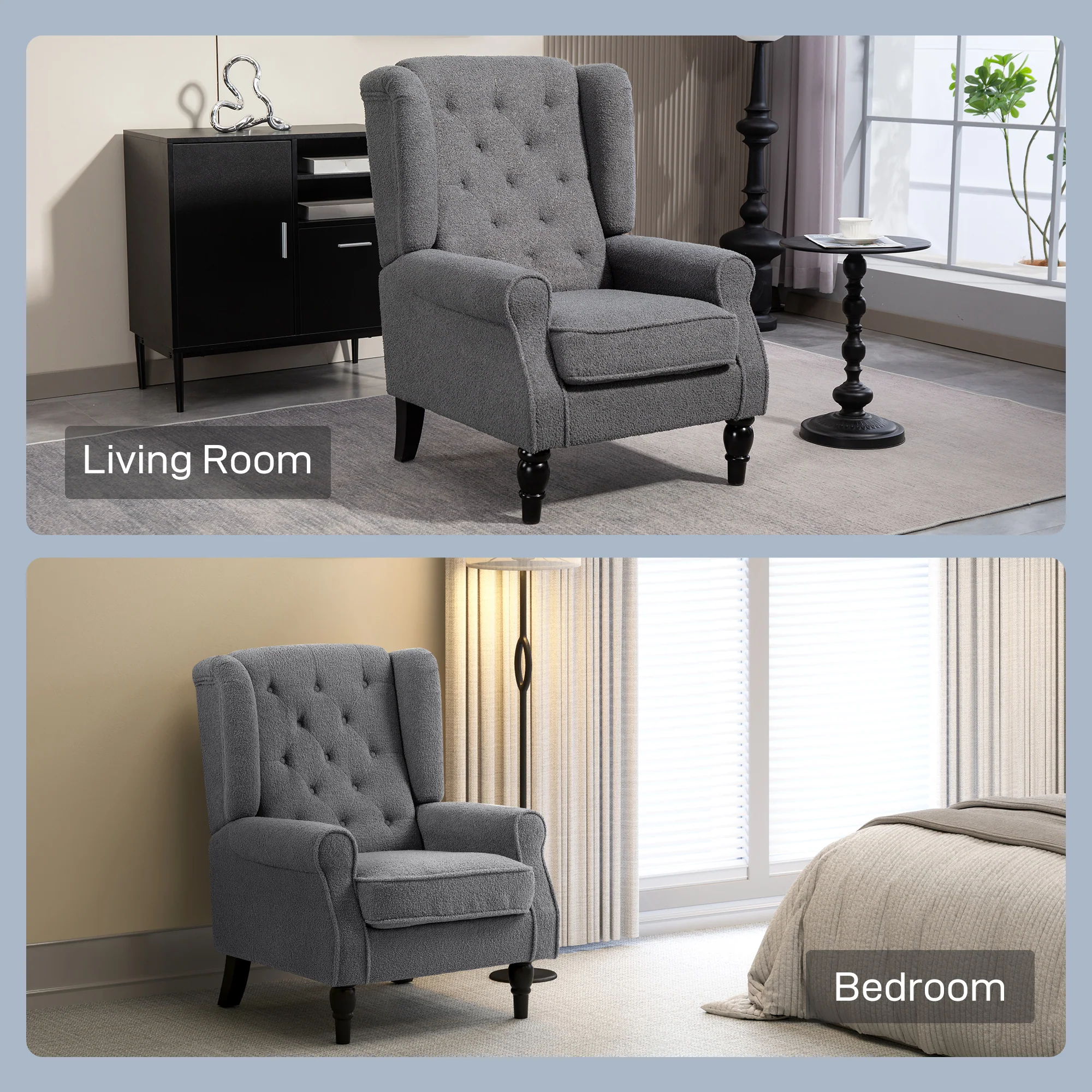 HOMCOM Accent Chair Wingback Armchair Retro Tufted Club Wood Fabric - Image 26