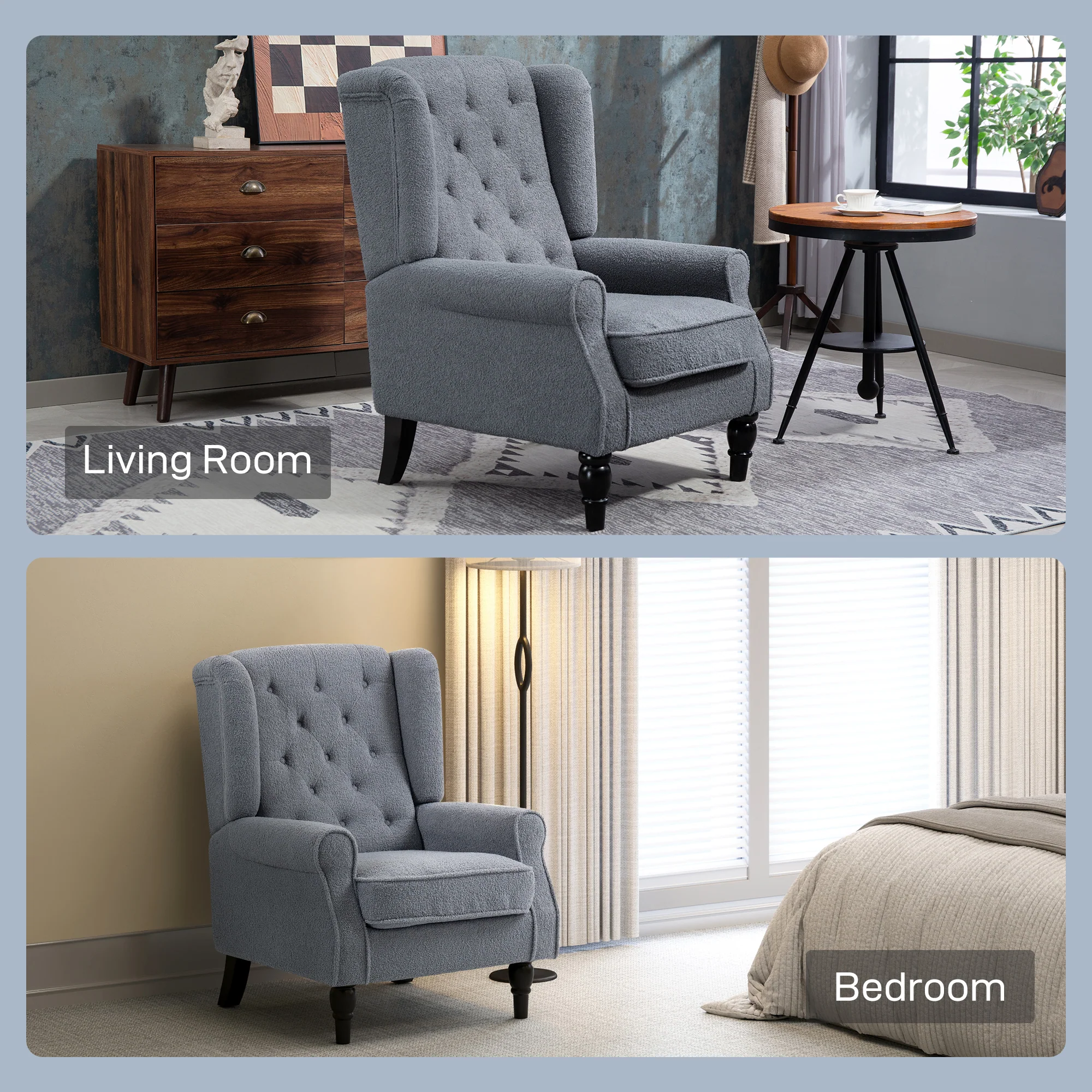 HOMCOM Accent Chair Wingback Armchair Retro Tufted Club Wood Fabric - Image 35