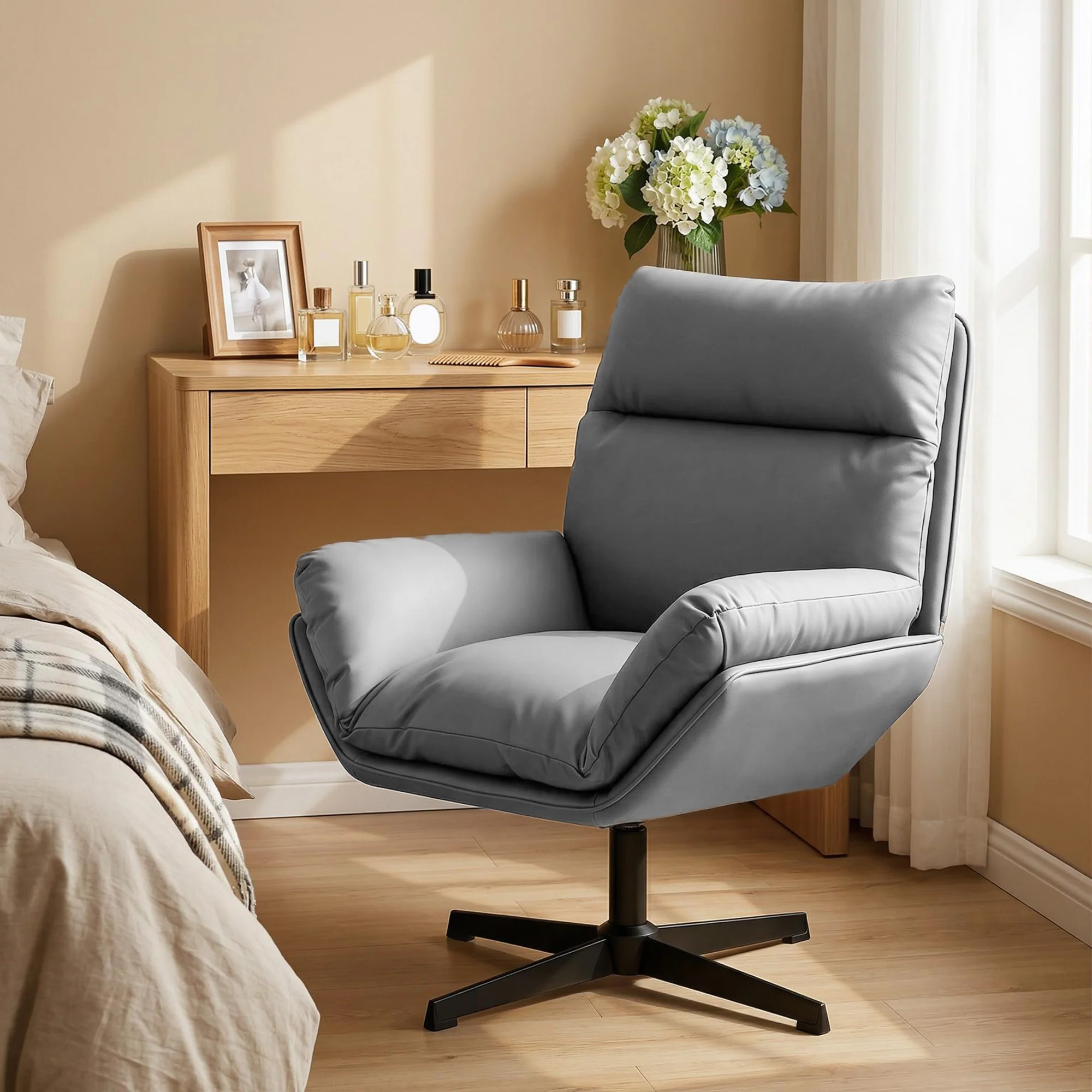 HOMCOM Accent Chair With 360 Swivel Dark Grey - Image 2