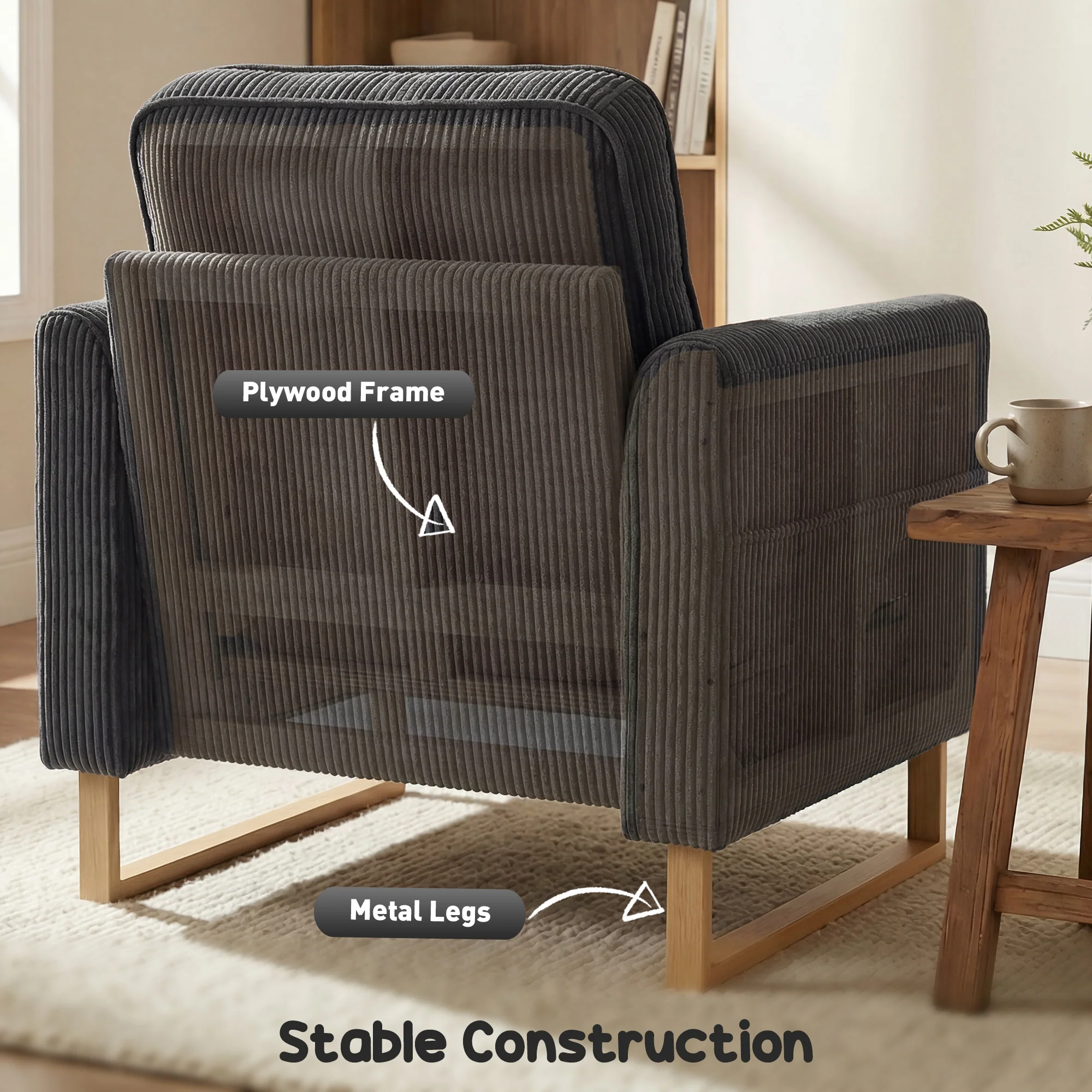 HOMCOM Accent Chair with Metal Legs and Spring Dark Grey - Image 7