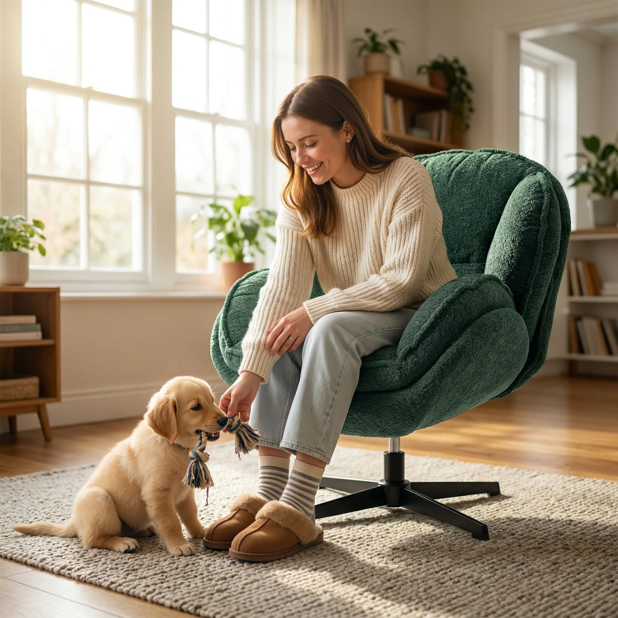 HOMCOM Accent Chair with Swivel for Living Room Dark Green - Image 8