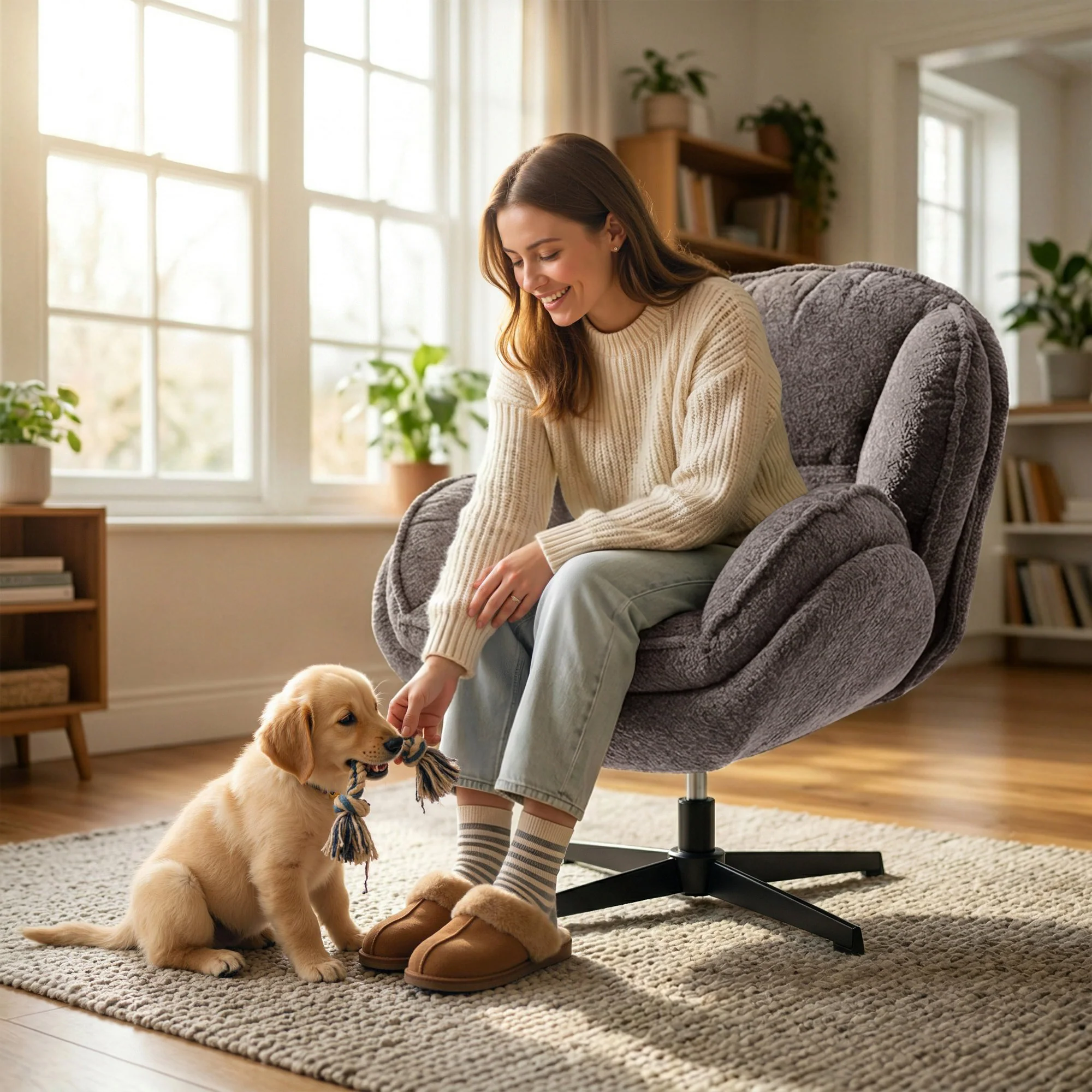 HOMCOM Accent Chair with Swivel for Living Room Grey - Image 8