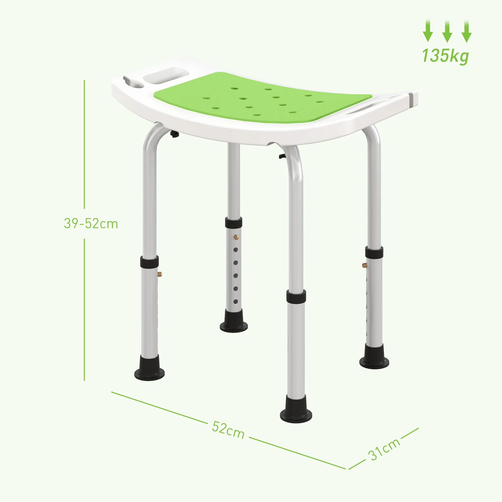 HOMCOM Adjust Aluminium Bath Stool Spa Shower Chair Non-Slip W/ Shower Hole - Image 5