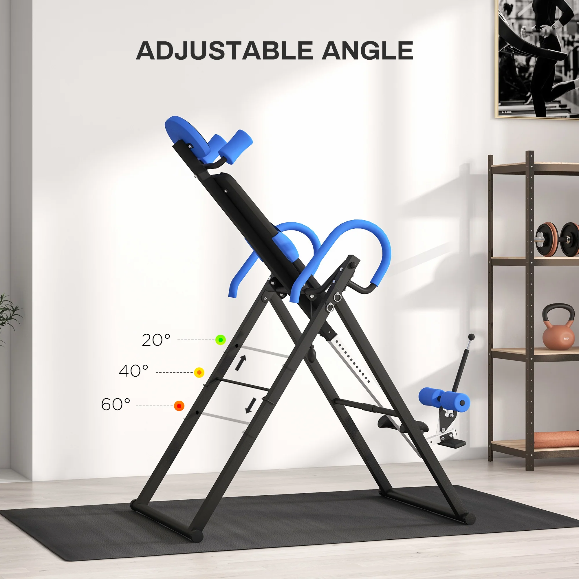 HOMCOM Adjustable Gravity Inversion Table With Safety Belt, Blue - Image 6