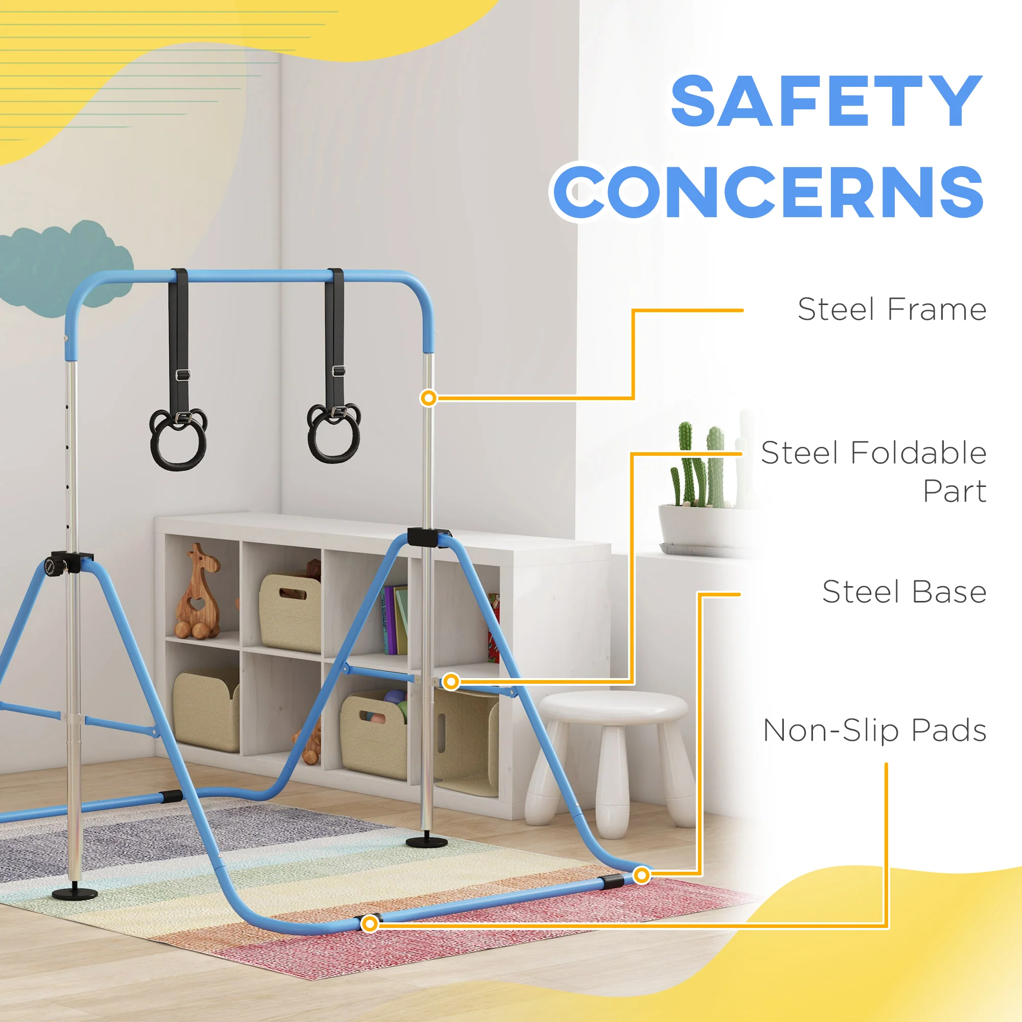 HOMCOM Adjustable Height Foldable Kids Non-Slip Gymnastics Bar - Image 13