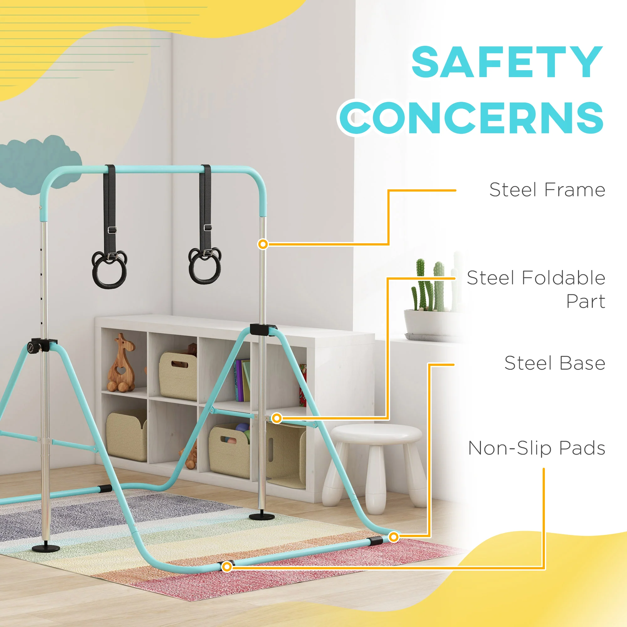 HOMCOM Adjustable Height Foldable Kids Non-Slip Gymnastics Bar - Image 22