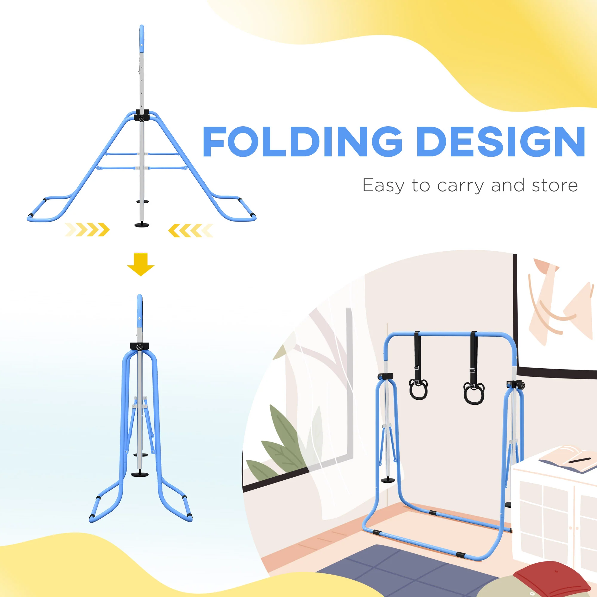 HOMCOM Adjustable Height Foldable Kids Non-Slip Gymnastics Bar - Image 24