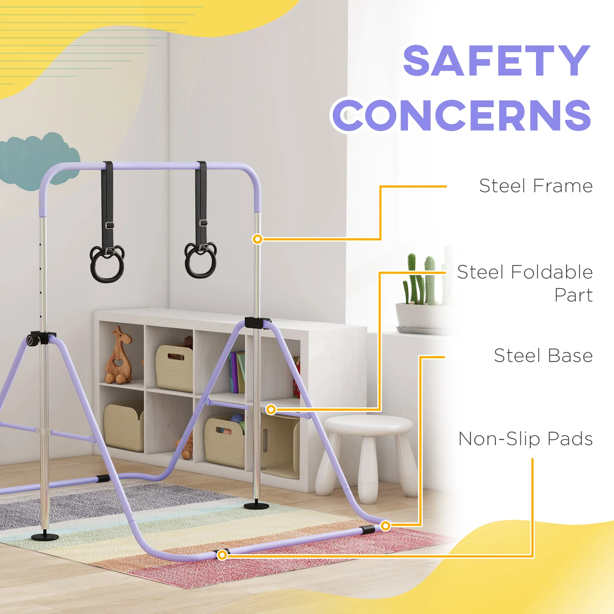 HOMCOM Adjustable Height Foldable Kids Non-Slip Gymnastics Bar - Image 4