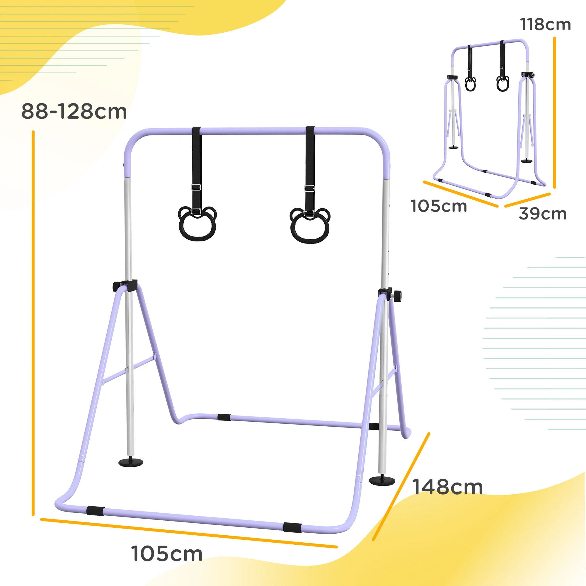 HOMCOM Adjustable Height Foldable Kids Non-Slip Gymnastics Bar - Image 5