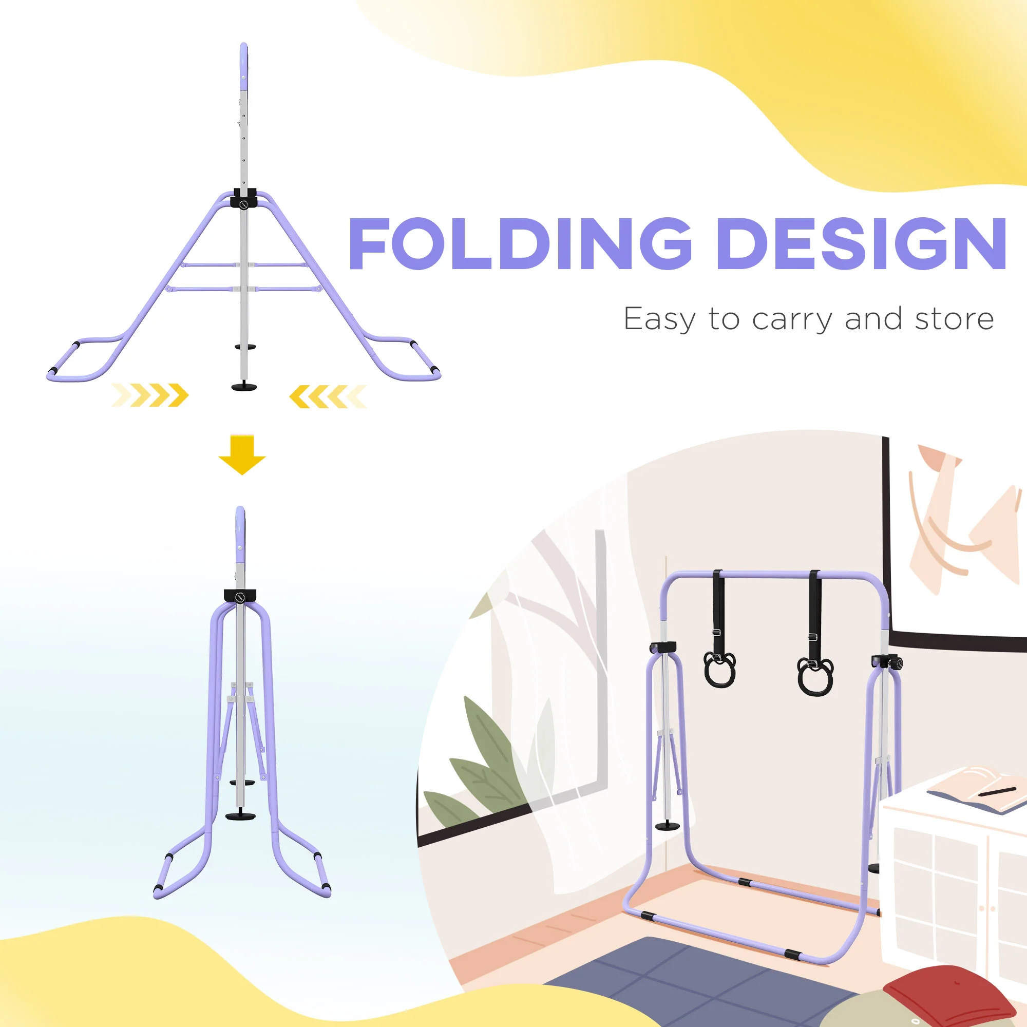 HOMCOM Adjustable Height Foldable Kids Non-Slip Gymnastics Bar - Image 6