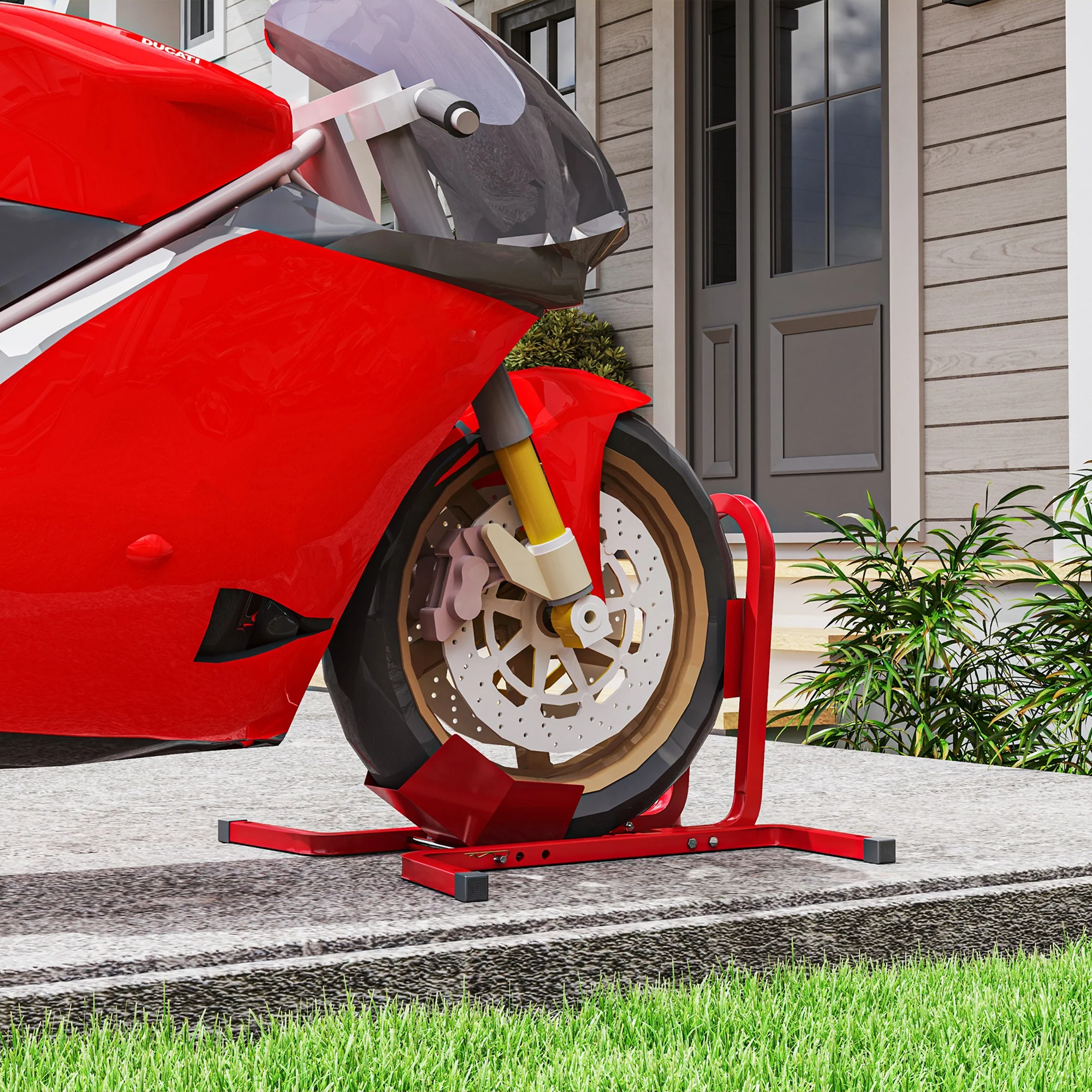 HOMCOM Adjustable Motorcycle Wheel Chock Motorbike Holder With Metal Frame - Image 7