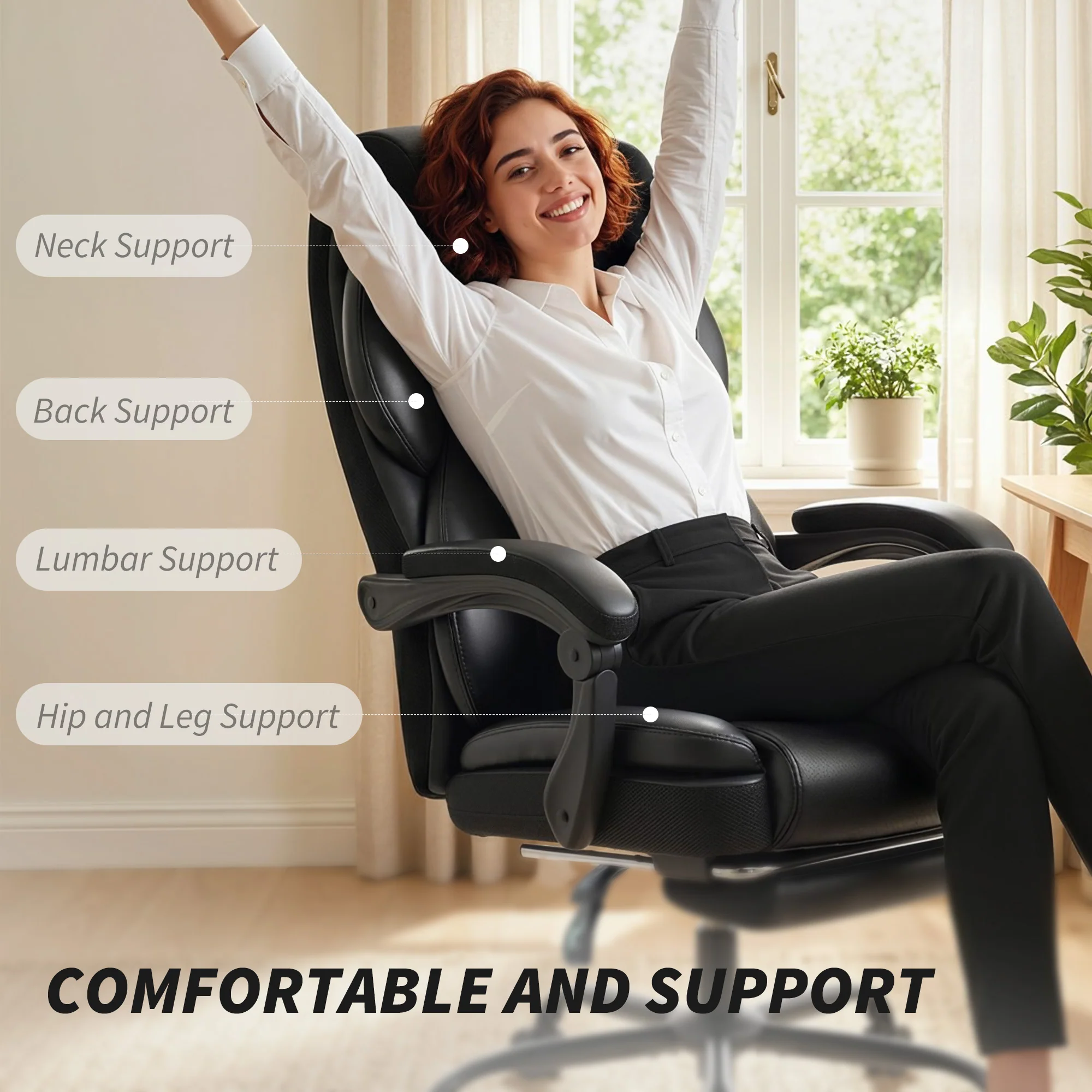HOMCOM Adjustable Office Chair With Footrest, Armrest, Casters, Black - Image 4