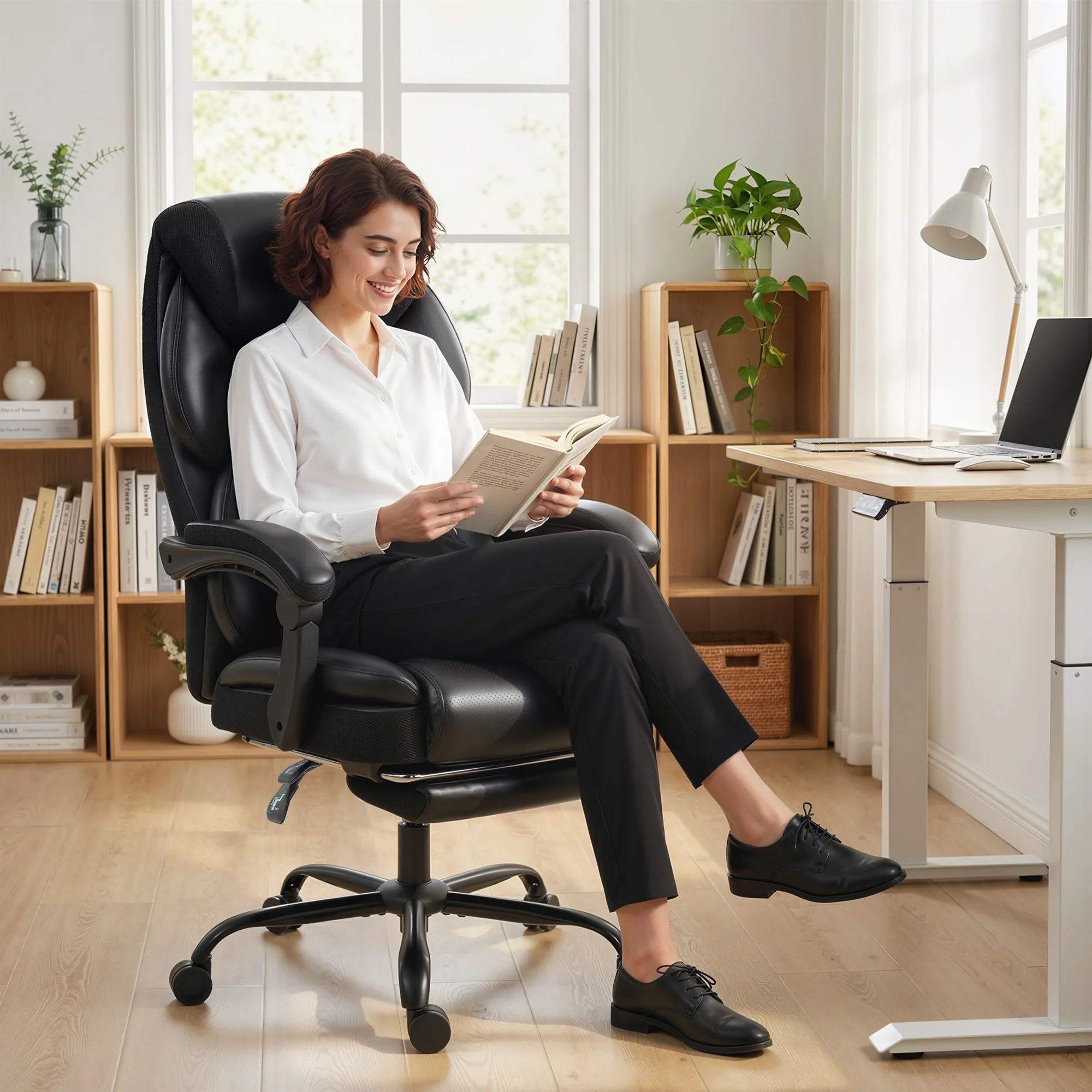 HOMCOM Adjustable Office Chair With Footrest, Armrest, Casters, Black - Image 8