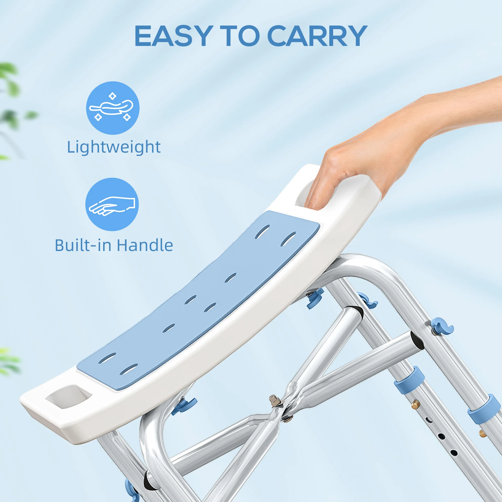 HOMCOM Adjustable Shower Stool With Foot Pads For Elderly, Light Blue - Image 7