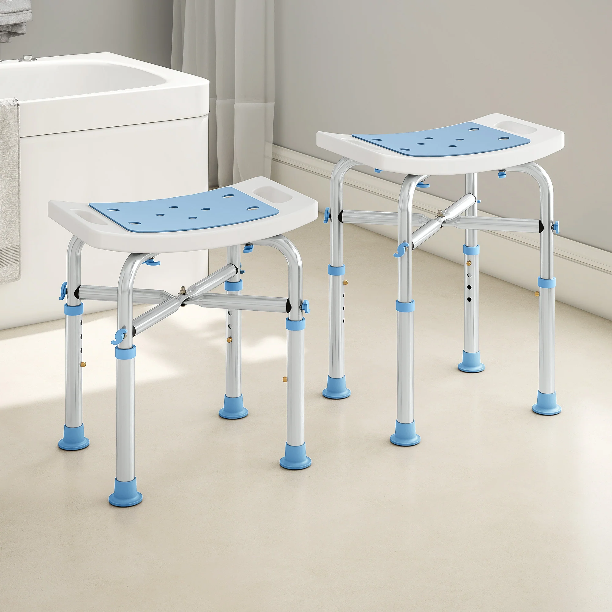 HOMCOM Adjustable Shower Stool With Foot Pads For Elderly, Light Blue - Image 9