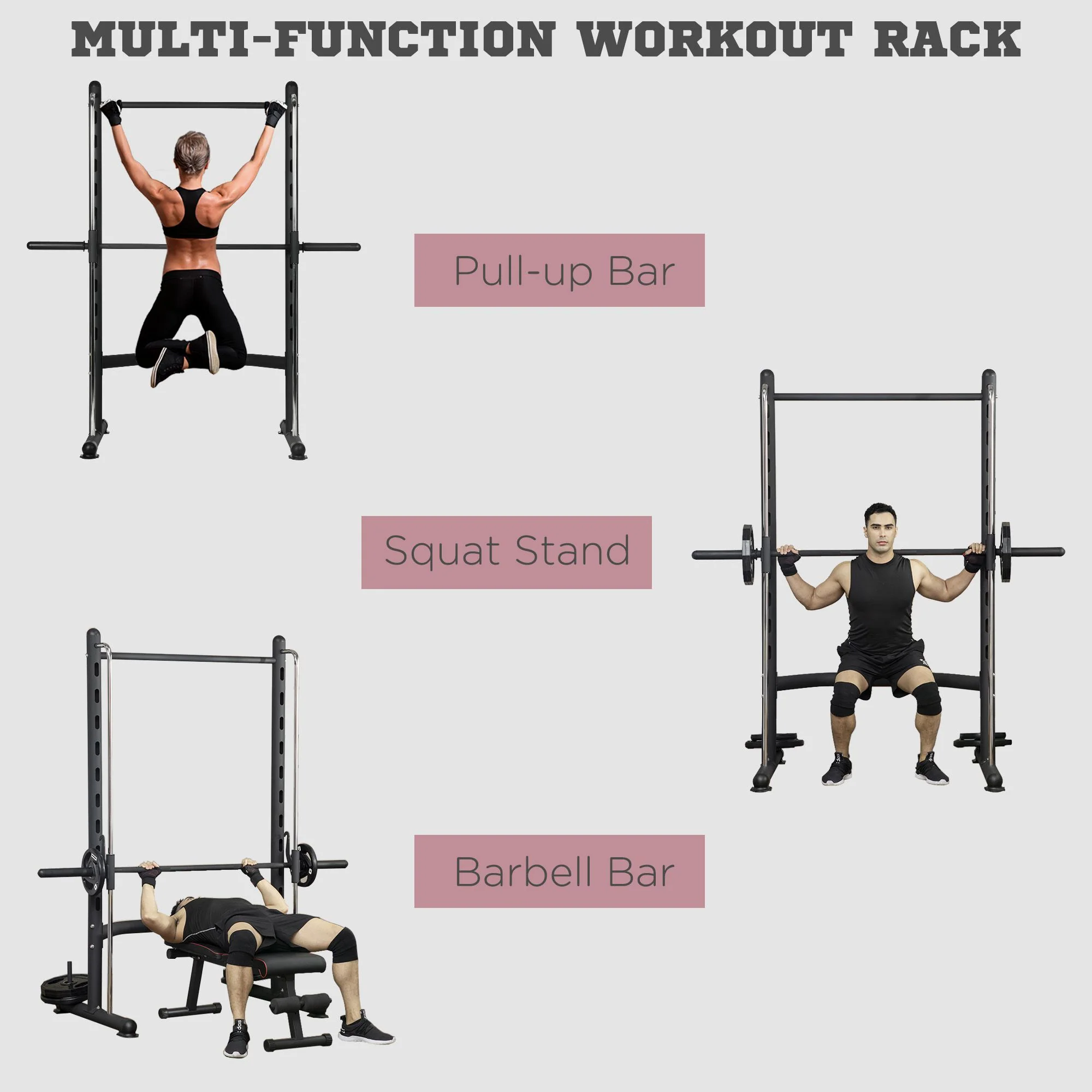 HOMCOM Adjustable Squat Rack with Pull Up Bar and Barbell Bar for Home Gym - Image 3