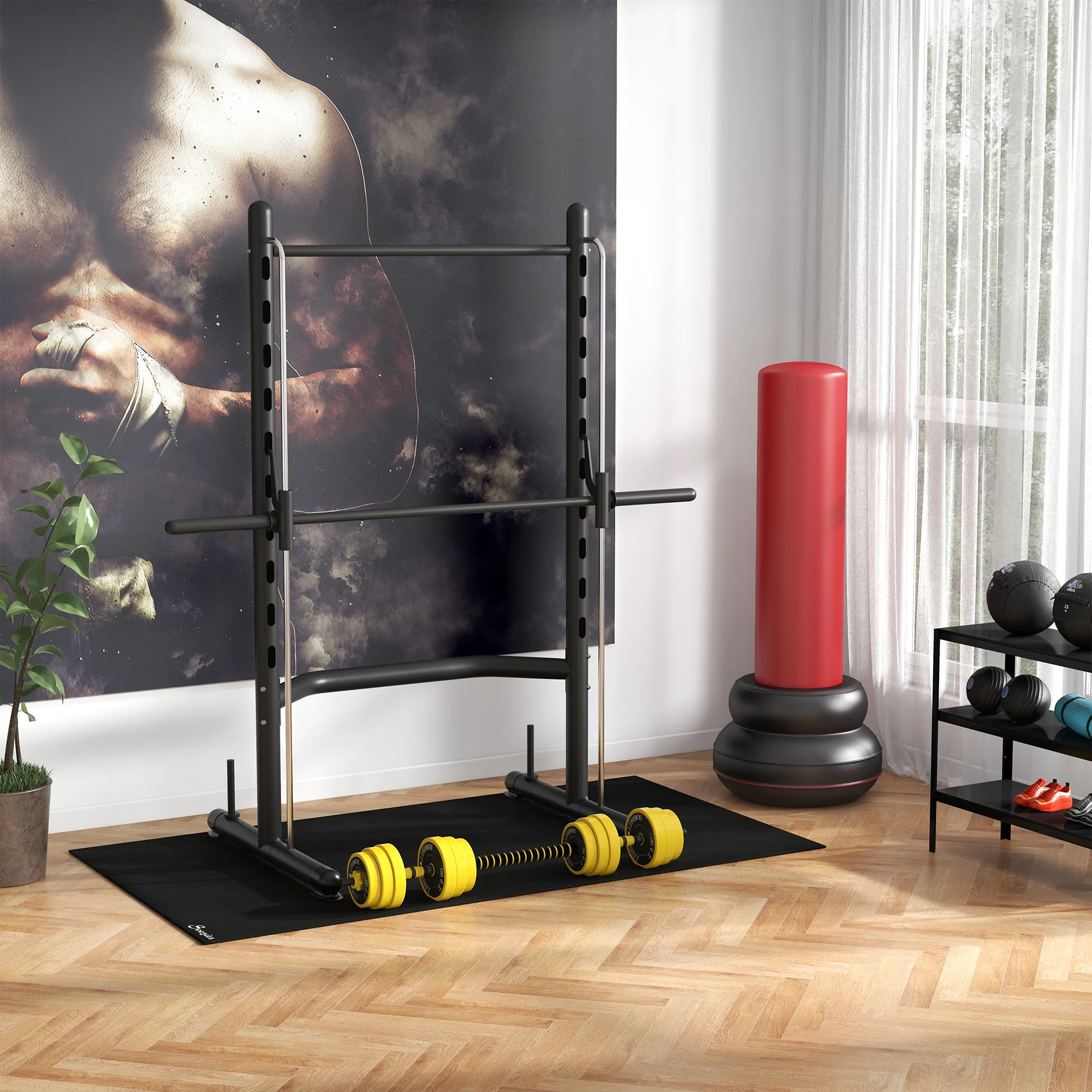 HOMCOM Adjustable Squat Rack with Pull Up Bar and Barbell Bar for Home Gym - Image 9