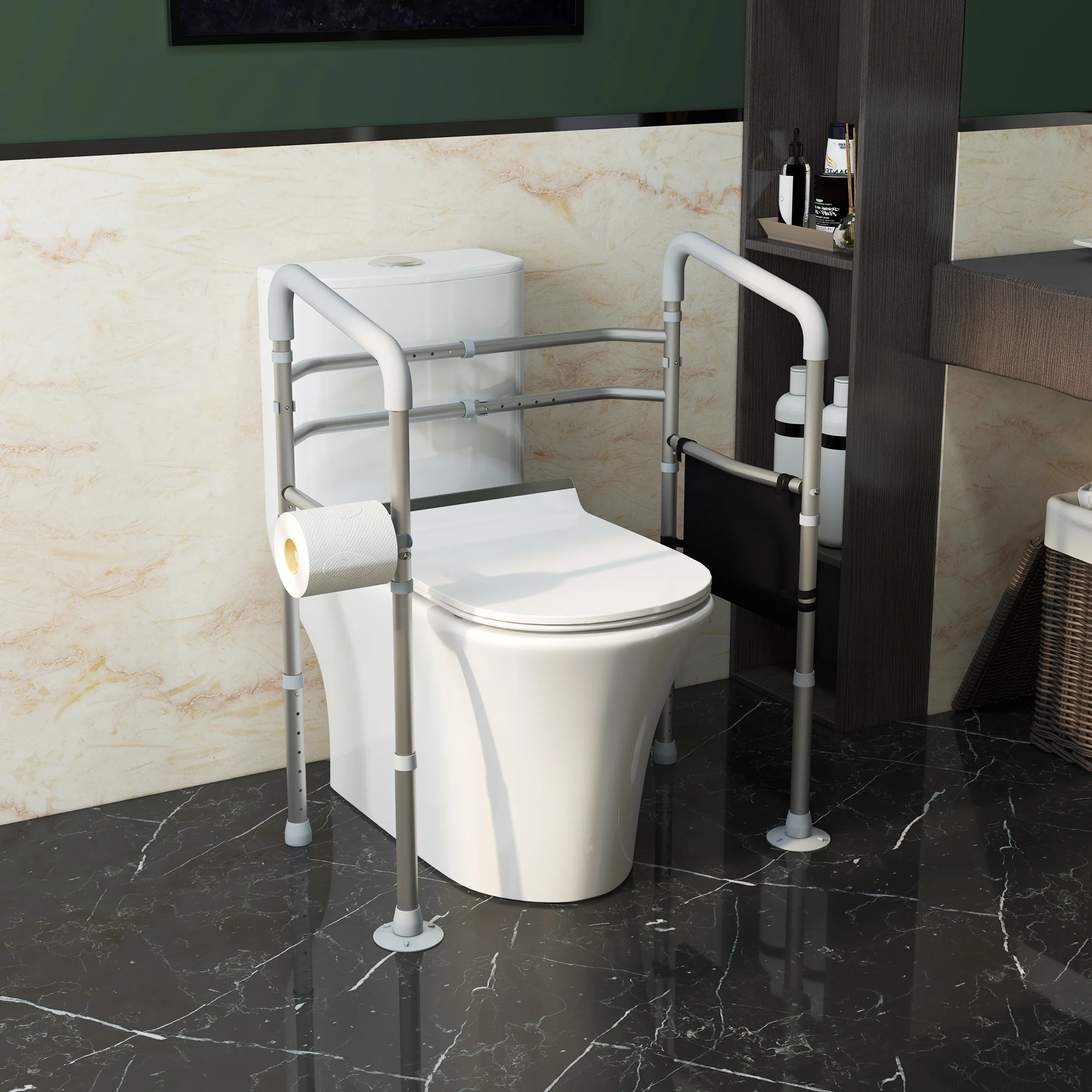 HOMCOM Adjustable Toilet Safety Frame with Additional Rubber Tips Storage - Image 2